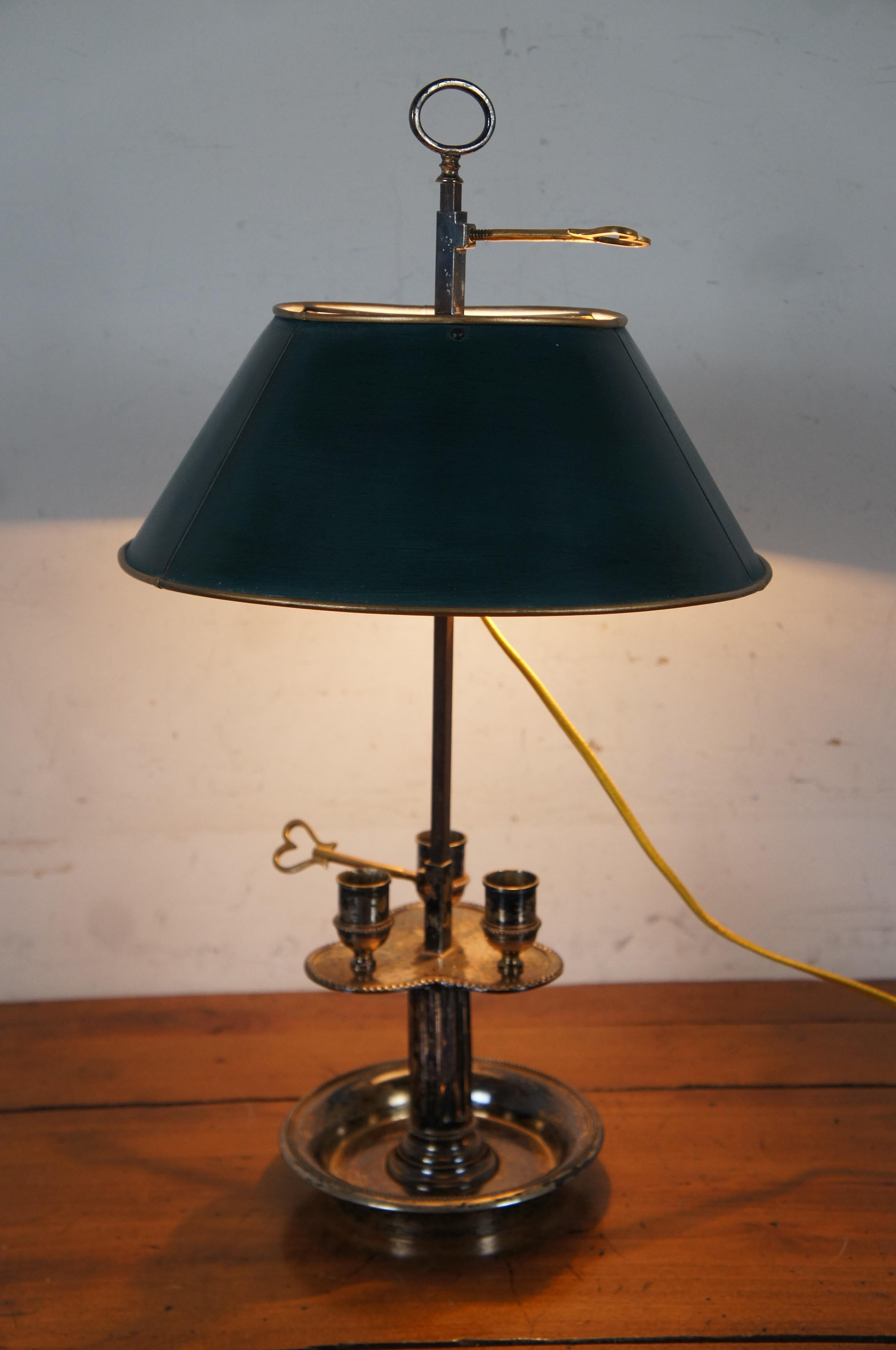 Antique French Bouillotte Directoire 2 Light Tole Candelabra Parlor Lamp For Sale 5
