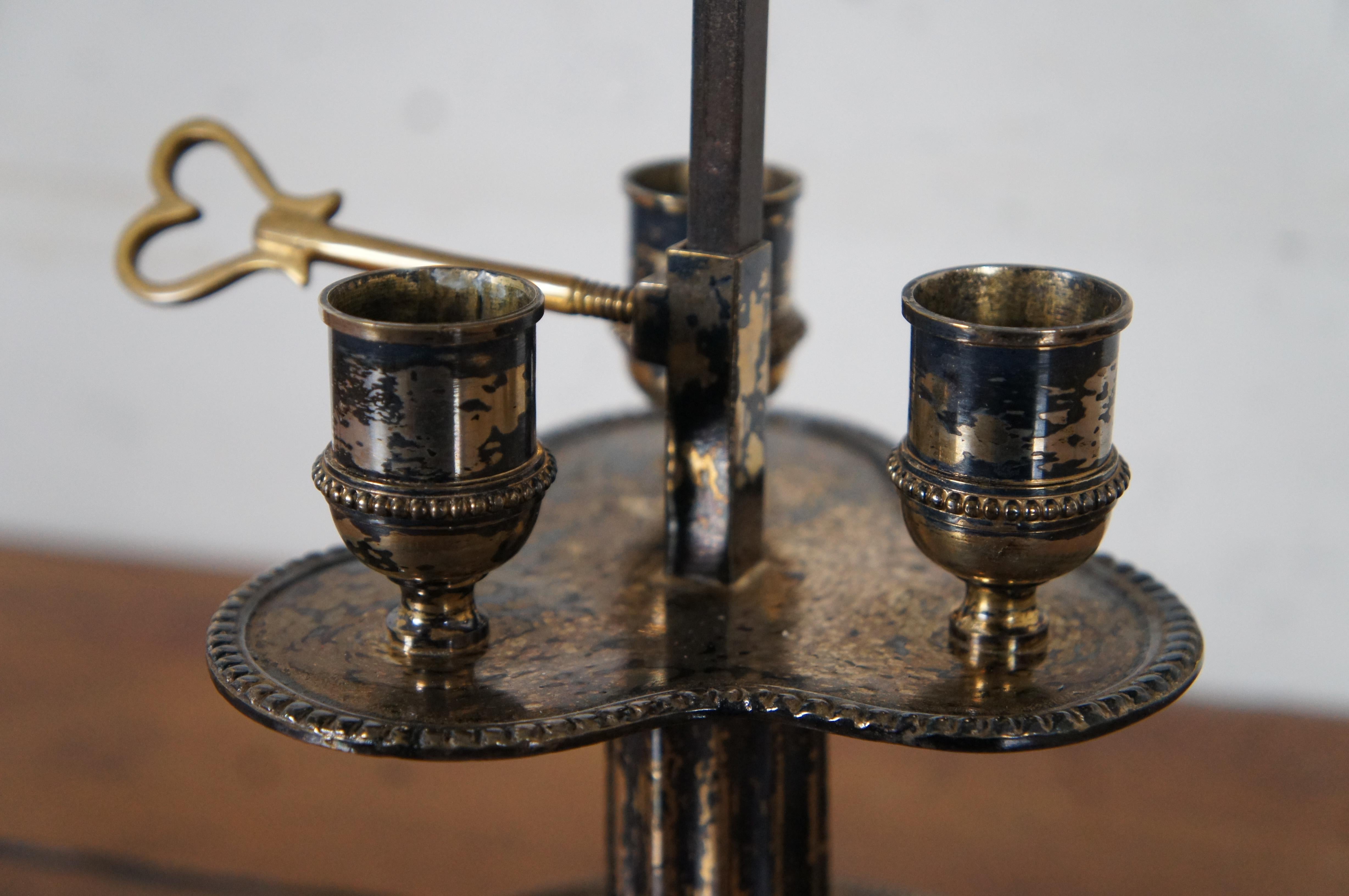 Metal Antique French Bouillotte Directoire 2 Light Tole Candelabra Parlor Lamp For Sale