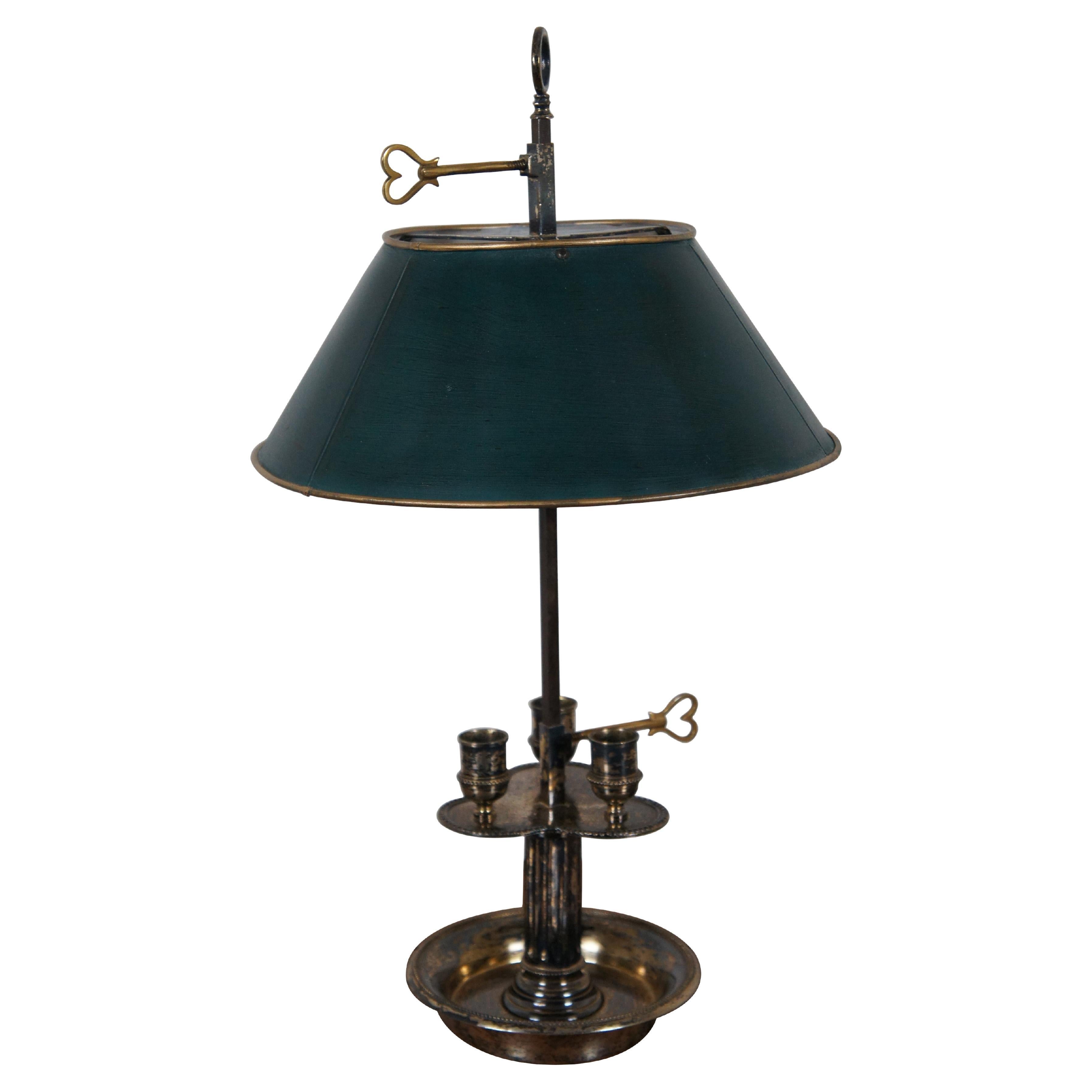 Antique French Bouillotte Directoire 2 Light Tole Candelabra Parlor Lamp For Sale