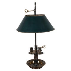 Antike französische Bouillotte Directoire Parlor-Lampe, 2 Lichter, Tole-Kandelaber