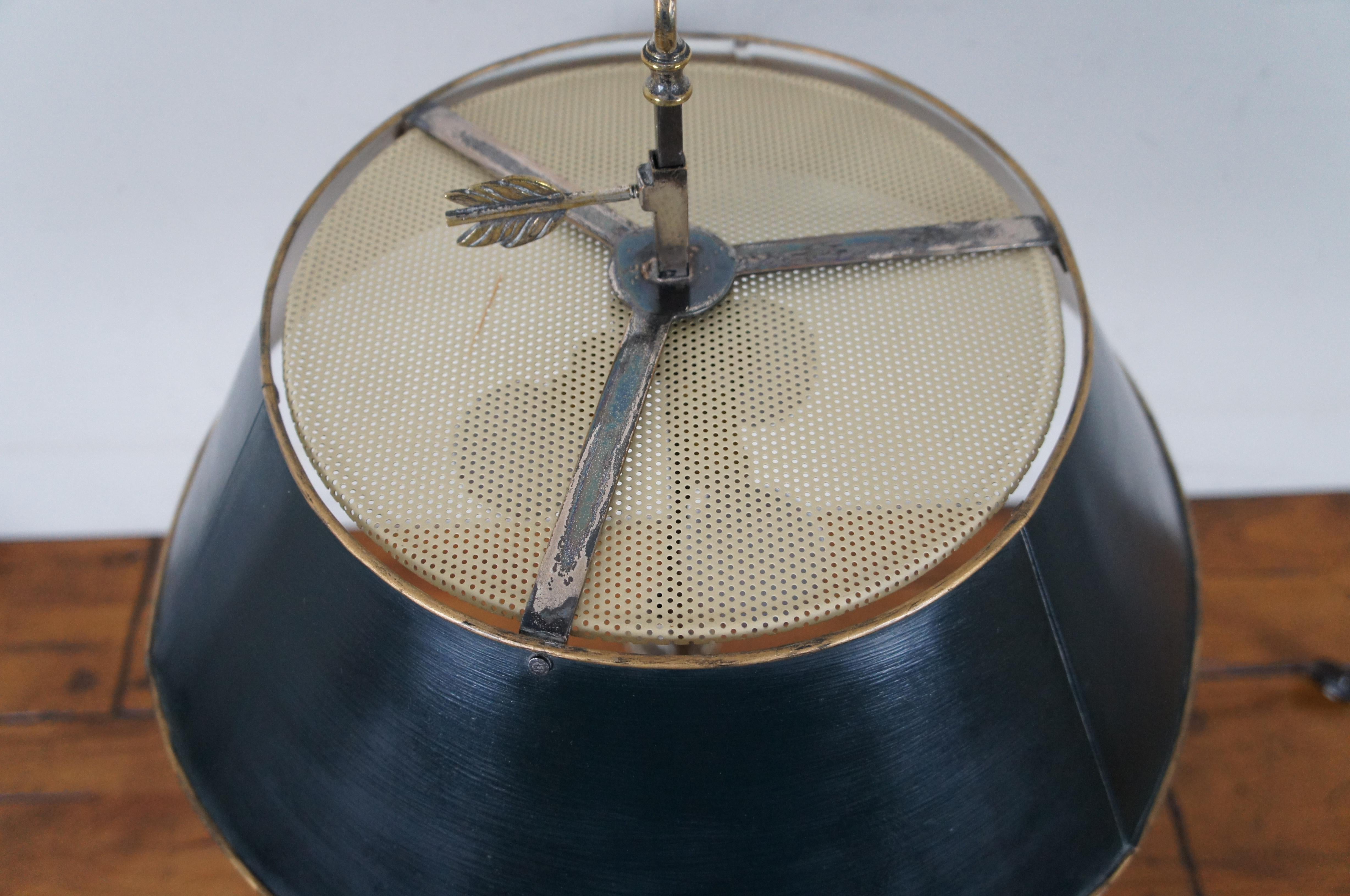 Antique French Bouillotte Directoire 3 Light Pierced Tole Candelabra Lamp For Sale 1