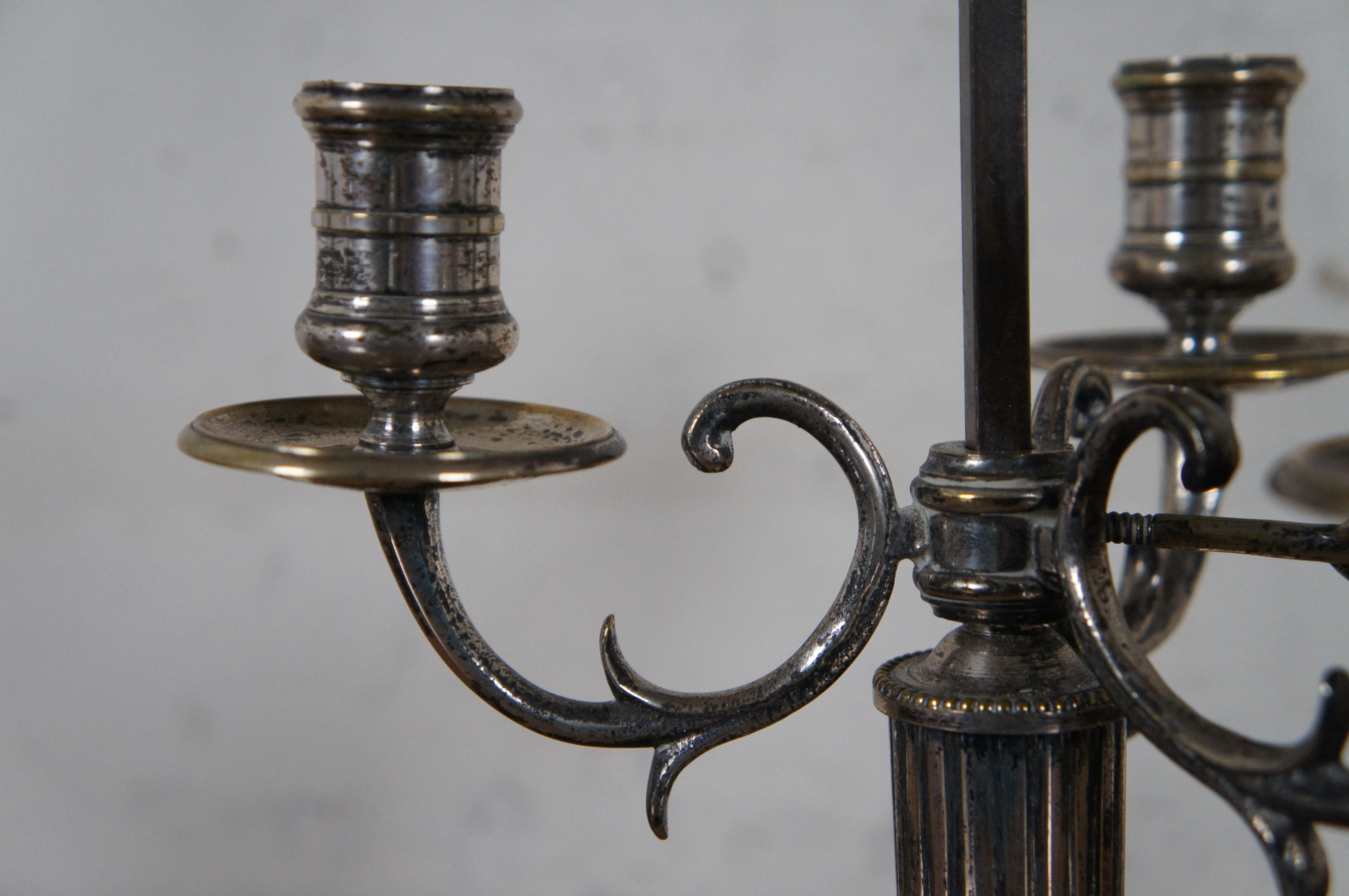 Antique French Bouillotte Directoire 3 Light Pierced Tole Candelabra Lamp For Sale 3
