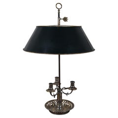 Antique French Bouillotte Directoire 3 Light Pierced Tole Candelabra Lamp