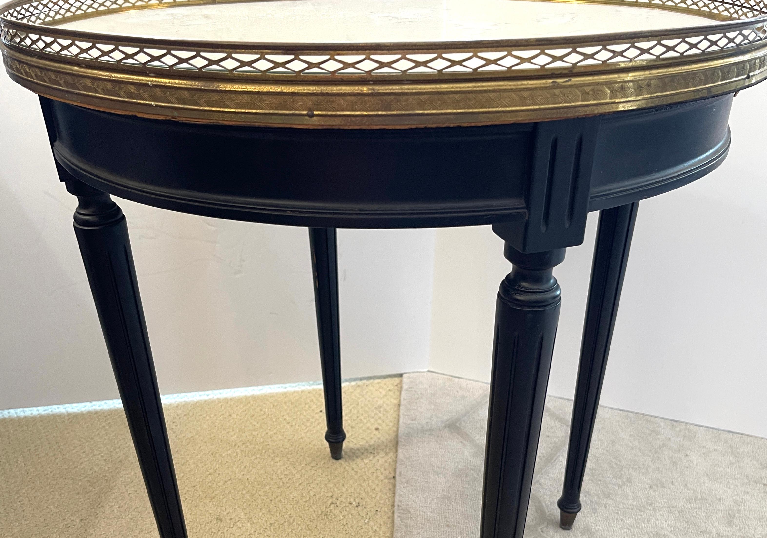 Louis XVI Antique French Bouillotte Table, Brass Gallery & Mirrored Top For Sale