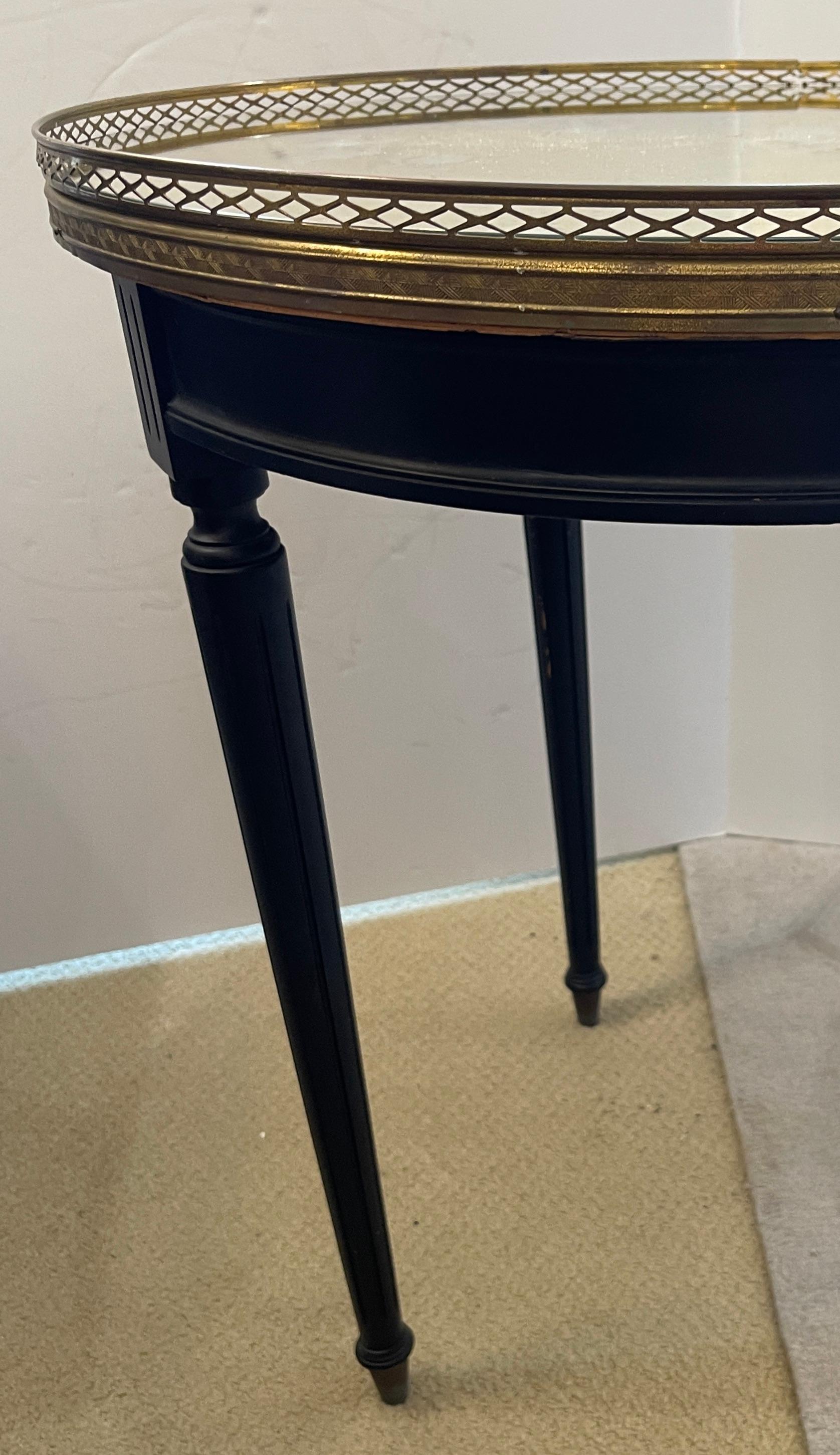 Hand-Crafted Antique French Bouillotte Table, Brass Gallery & Mirrored Top For Sale