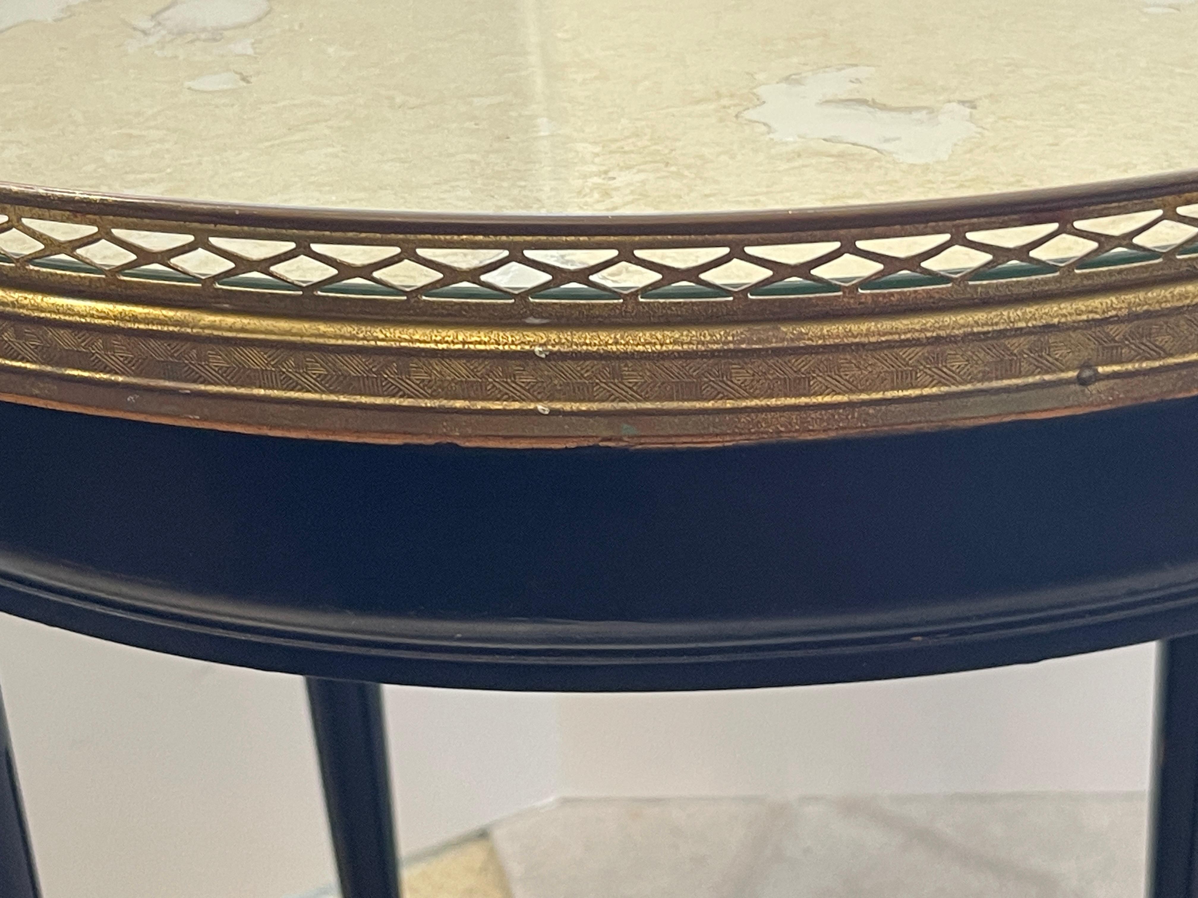 20th Century Antique French Bouillotte Table, Brass Gallery & Mirrored Top For Sale