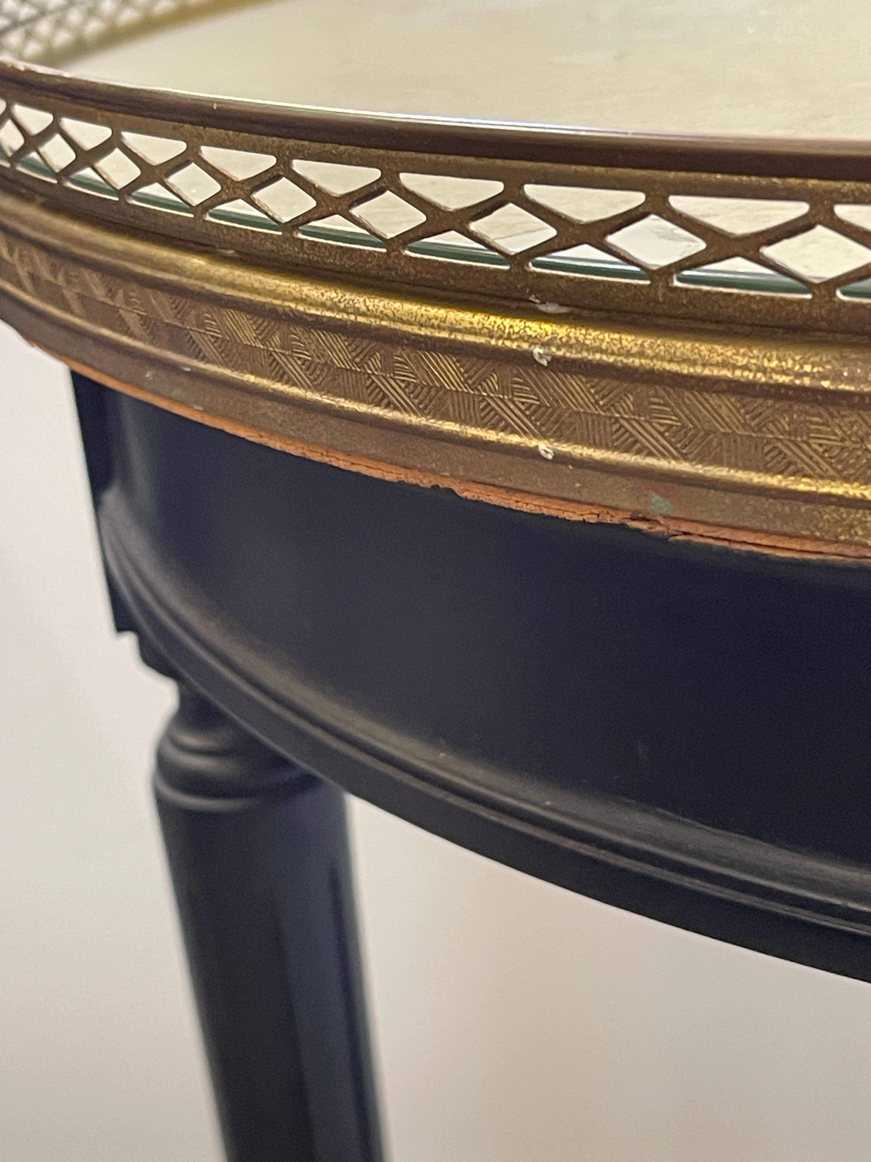 Antique French Bouillotte Table, Brass Gallery & Mirrored Top For Sale 2