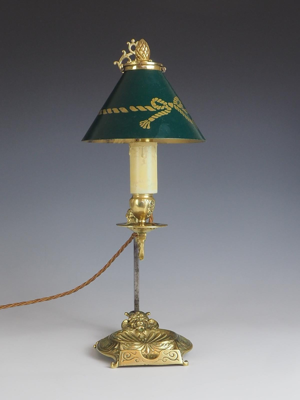 Brass Antique French Bouilloute Candlestick Table Lamp For Sale