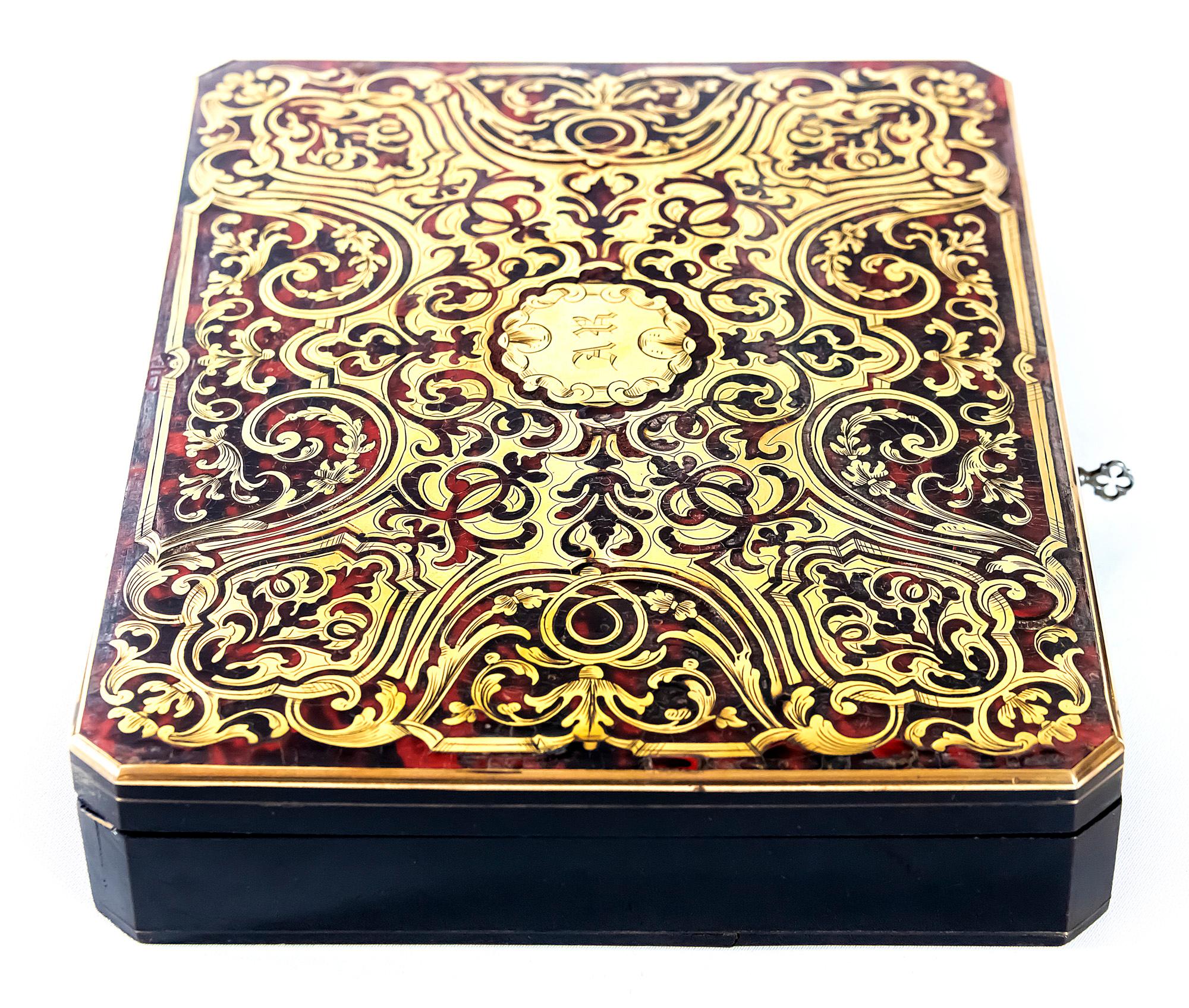 Marquetry Antique French Boulle Box with Game Elements