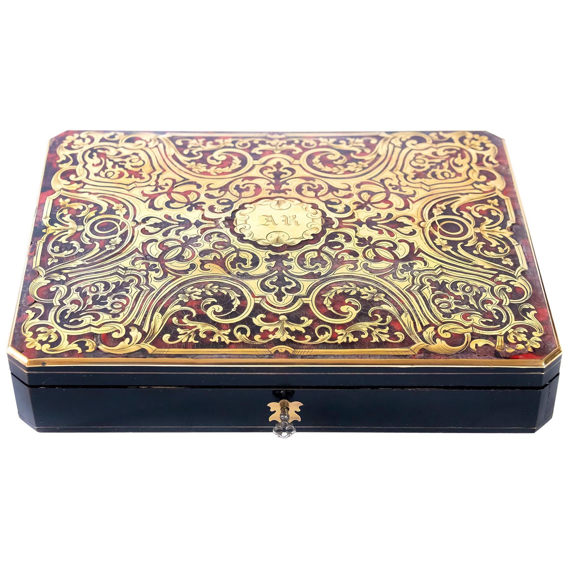 Antique French Boulle Box with Game Elements