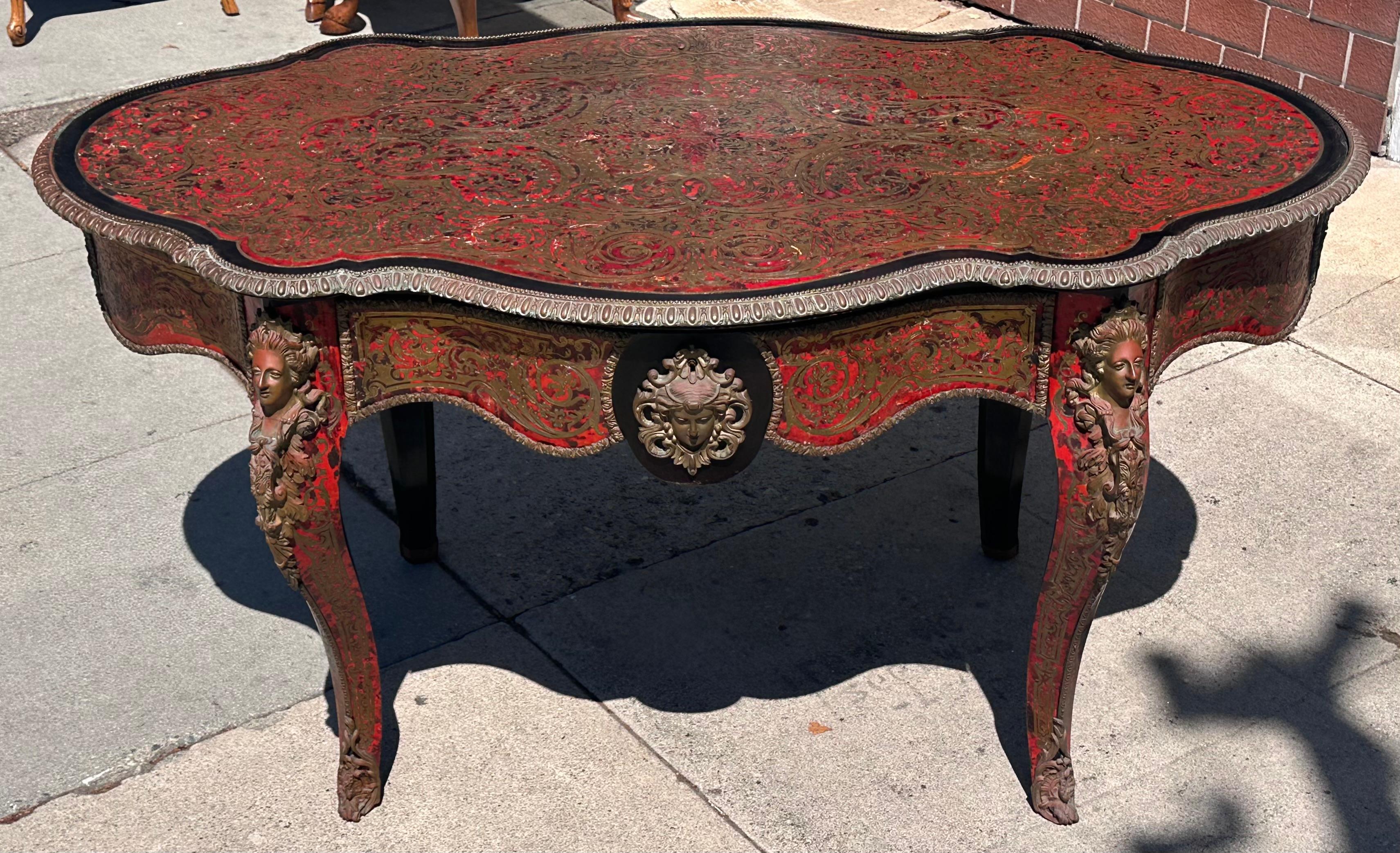 XIXe siècle Ancienne table de bureau française Boulle Centre de table Plat C.1860 en vente