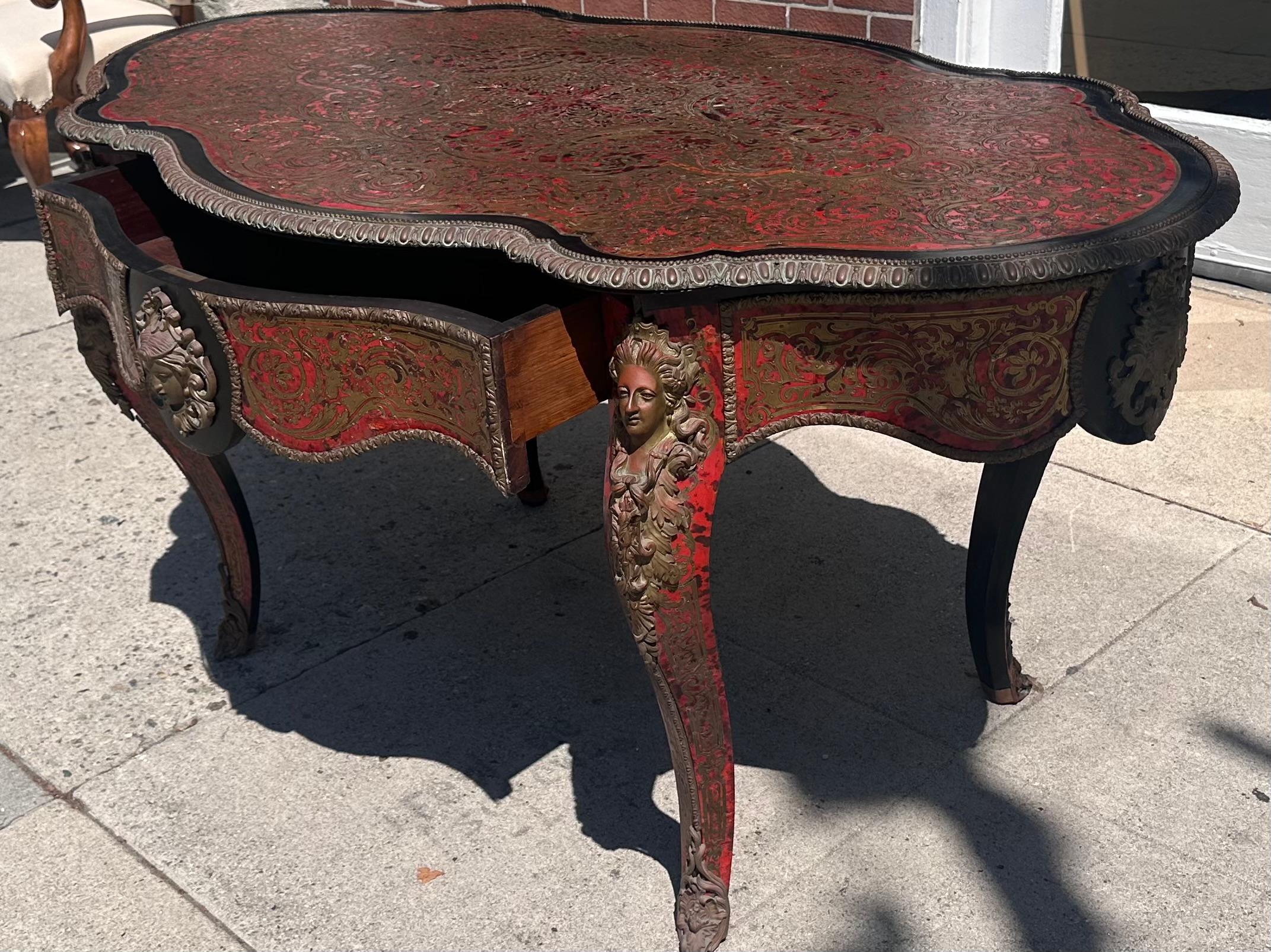 Ancienne table de bureau française Boulle Centre de table Plat C.1860 en vente 1