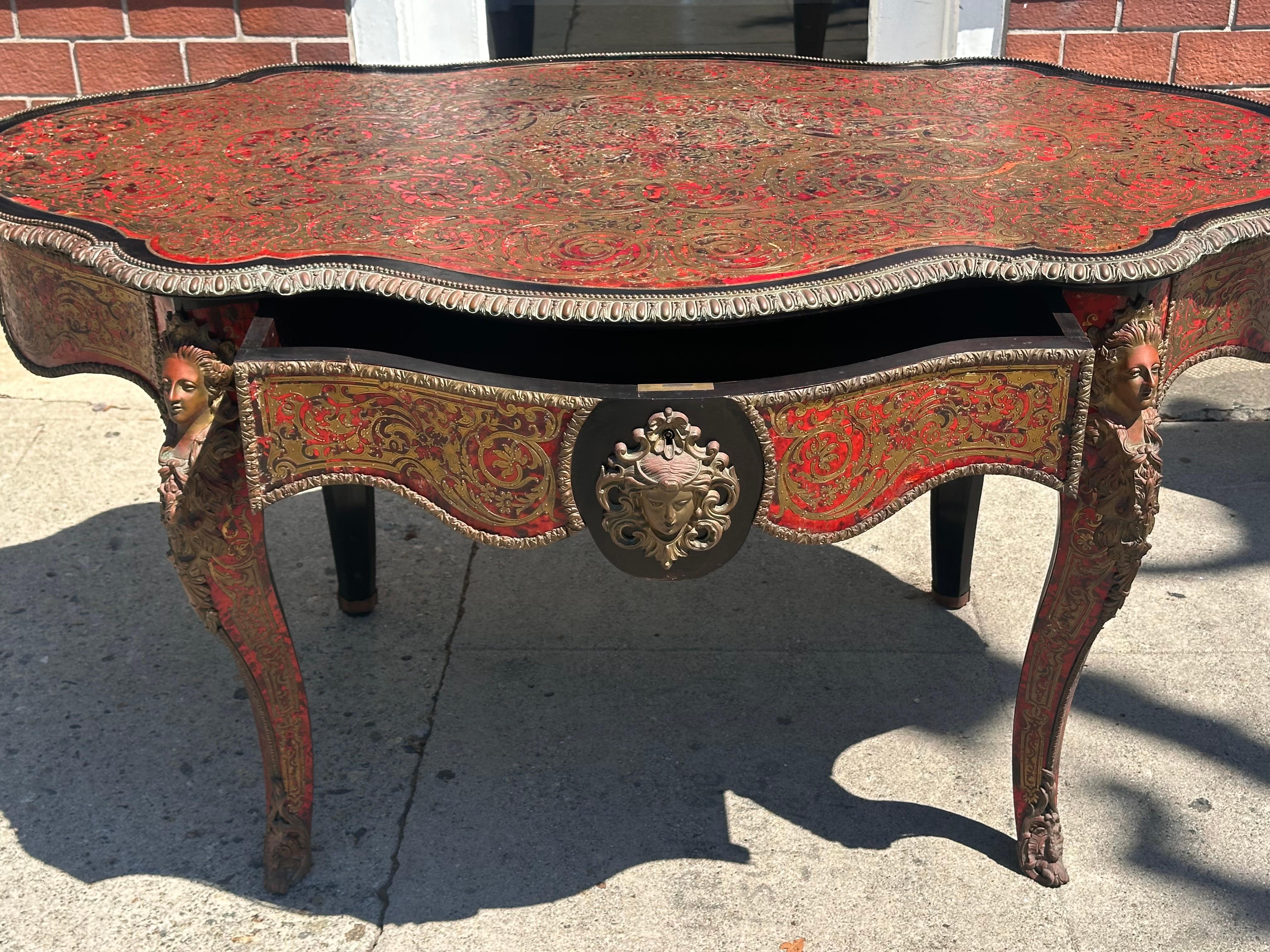Ancienne table de bureau française Boulle Centre de table Plat C.1860 en vente 2
