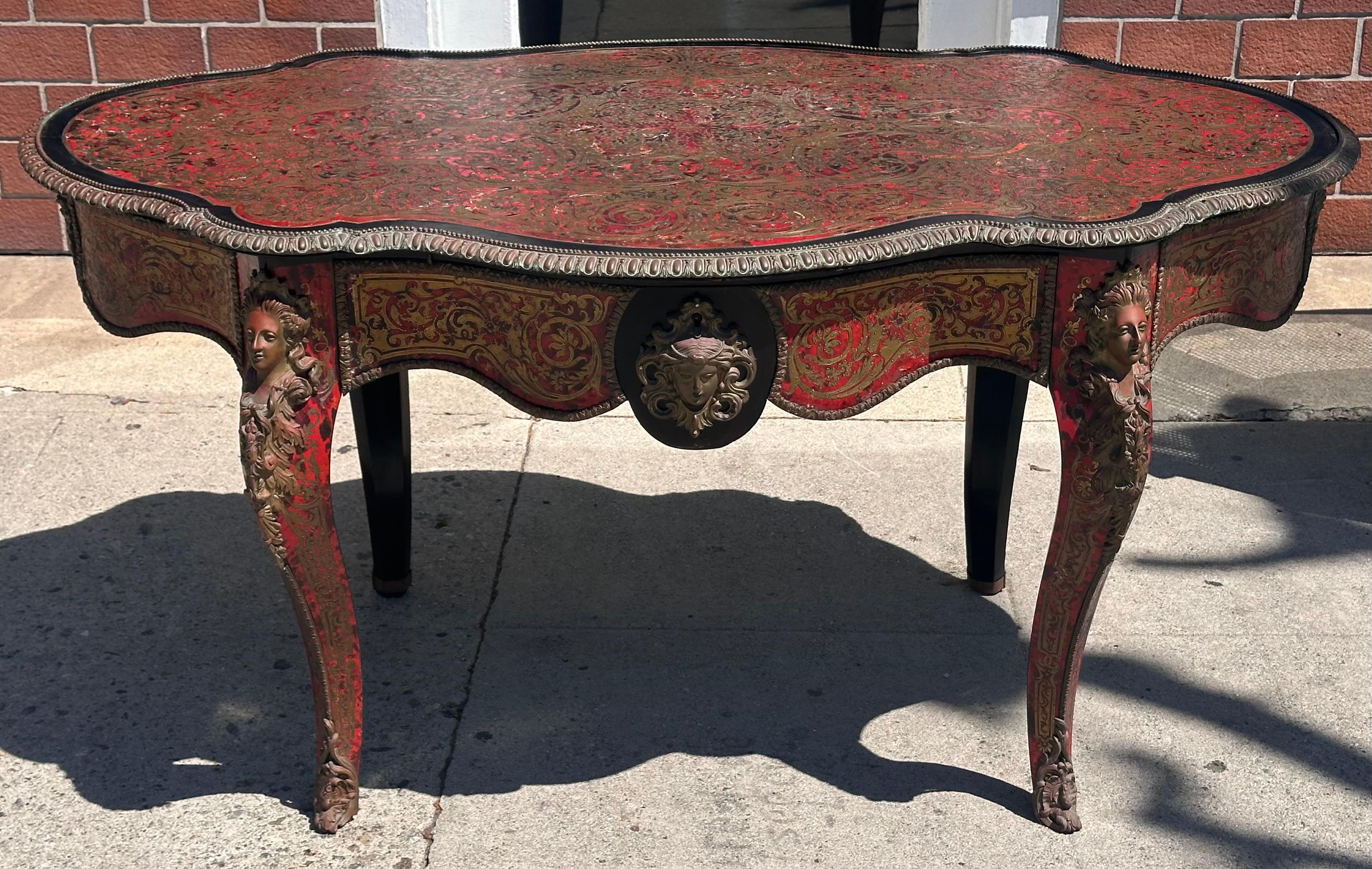 Ancienne table de bureau française Boulle Centre de table Plat C.1860 en vente 3