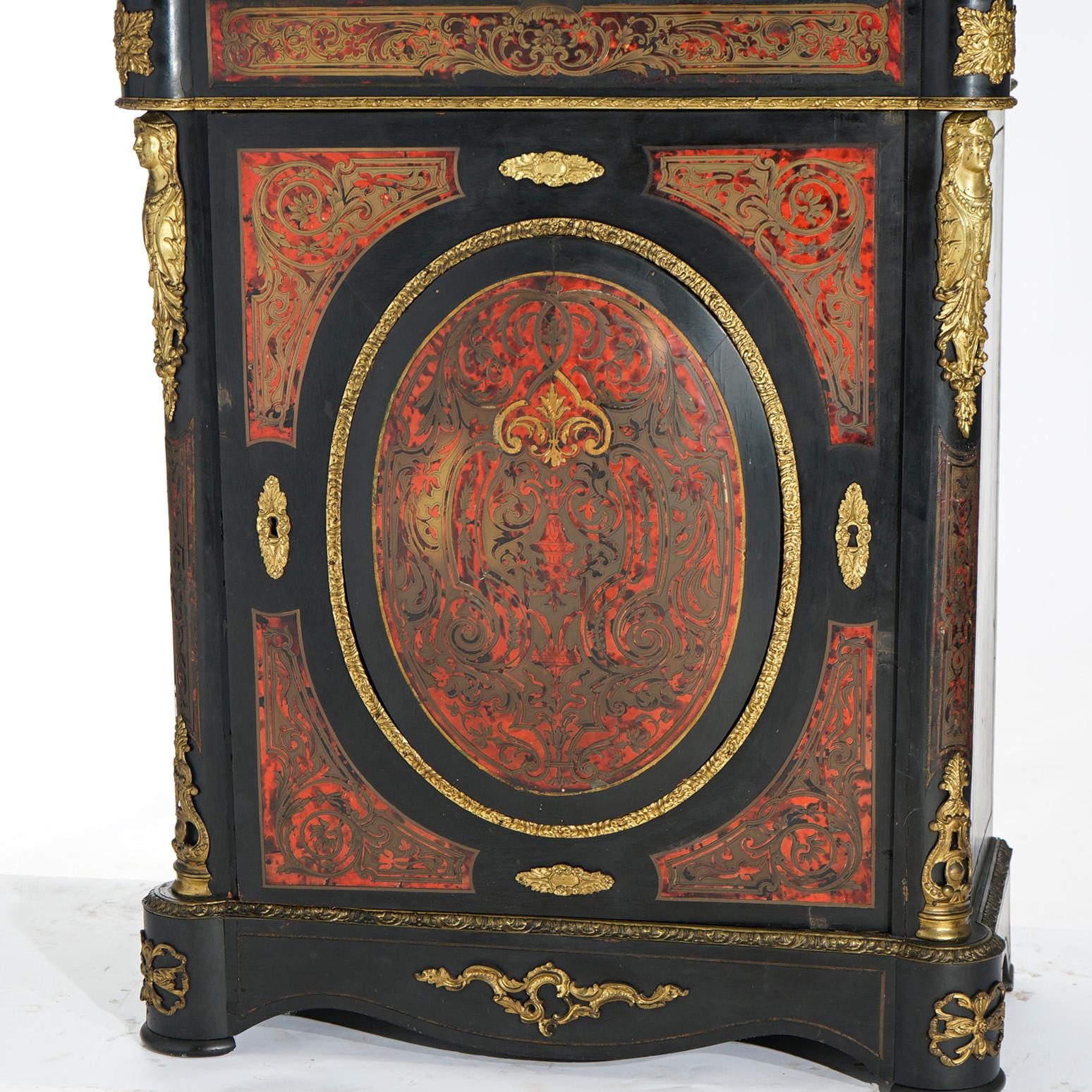 Antique French Boulle Ebonized Marble Top Credenza with Figural Ormolu, 19th C 7
