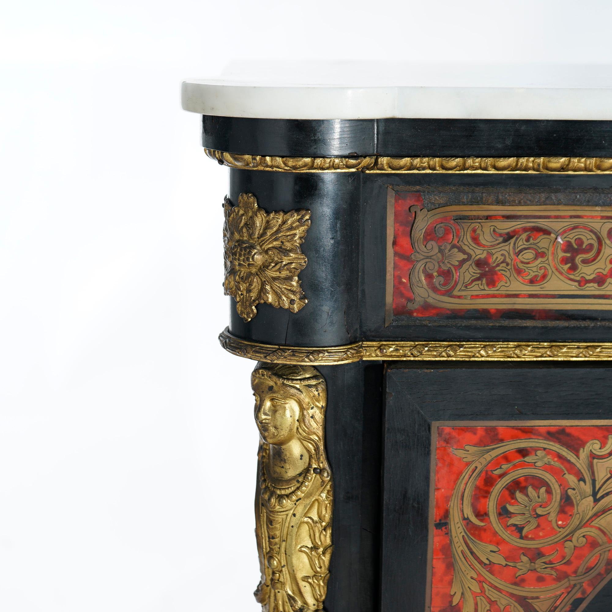 Antique French Boulle Ebonized Marble Top Credenza with Figural Ormolu, 19th C 9