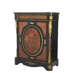 Antique French Boulle Ebonized Marble Top Credenza with Figural Ormolu, 19th C