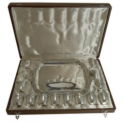 Antique French Boxed Liquor Set / Shot Cups with Tray, circa 1910