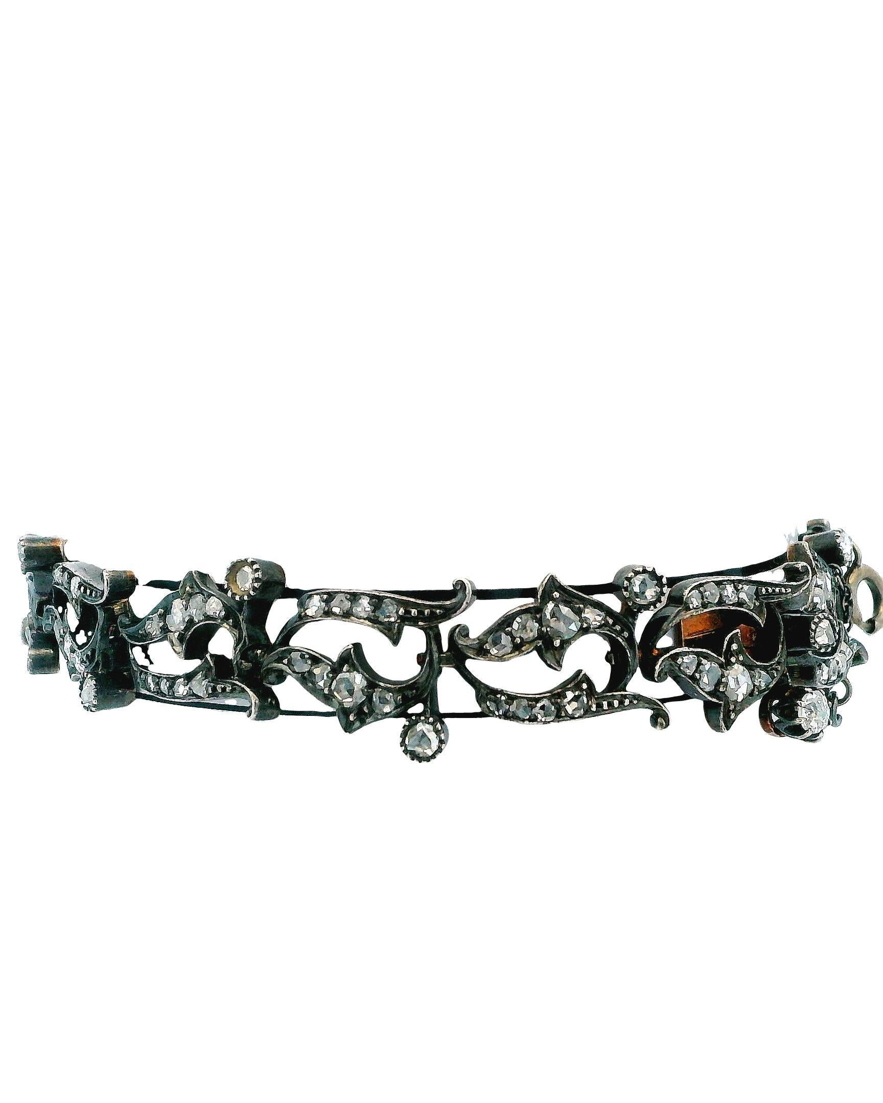 Antique French Armband 18K Rose Gold & Silber W/Diamant Link (Viktorianisch) im Angebot