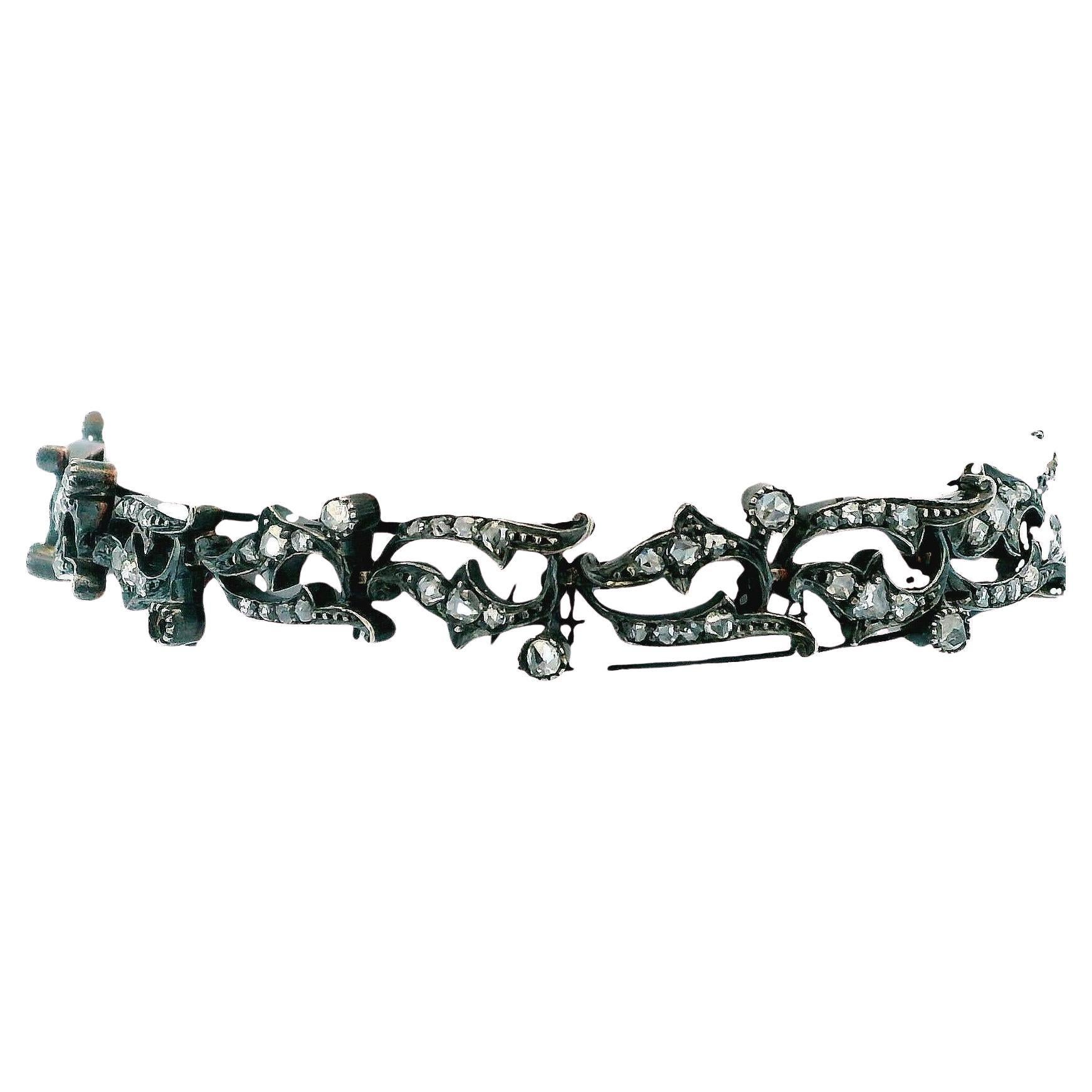 Antique French Armband 18K Rose Gold 
Silber W/Diamant Link im Angebot