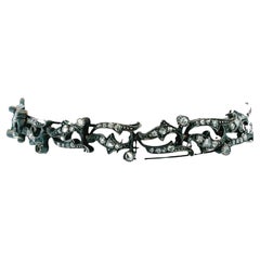 Antique French Bracelet 18K Rose Gold 
Silver W/Diamond Link