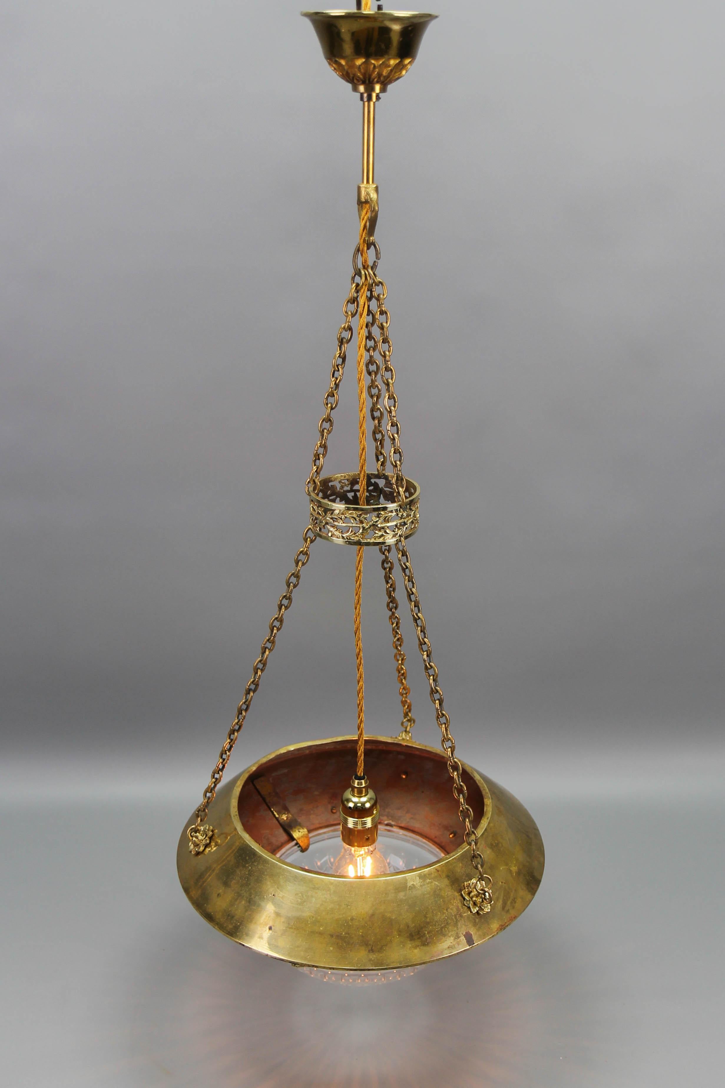 Antique French Brass and Bronze Pendant Light with Cut Glass Lampshade, ca. 1900 For Sale 8