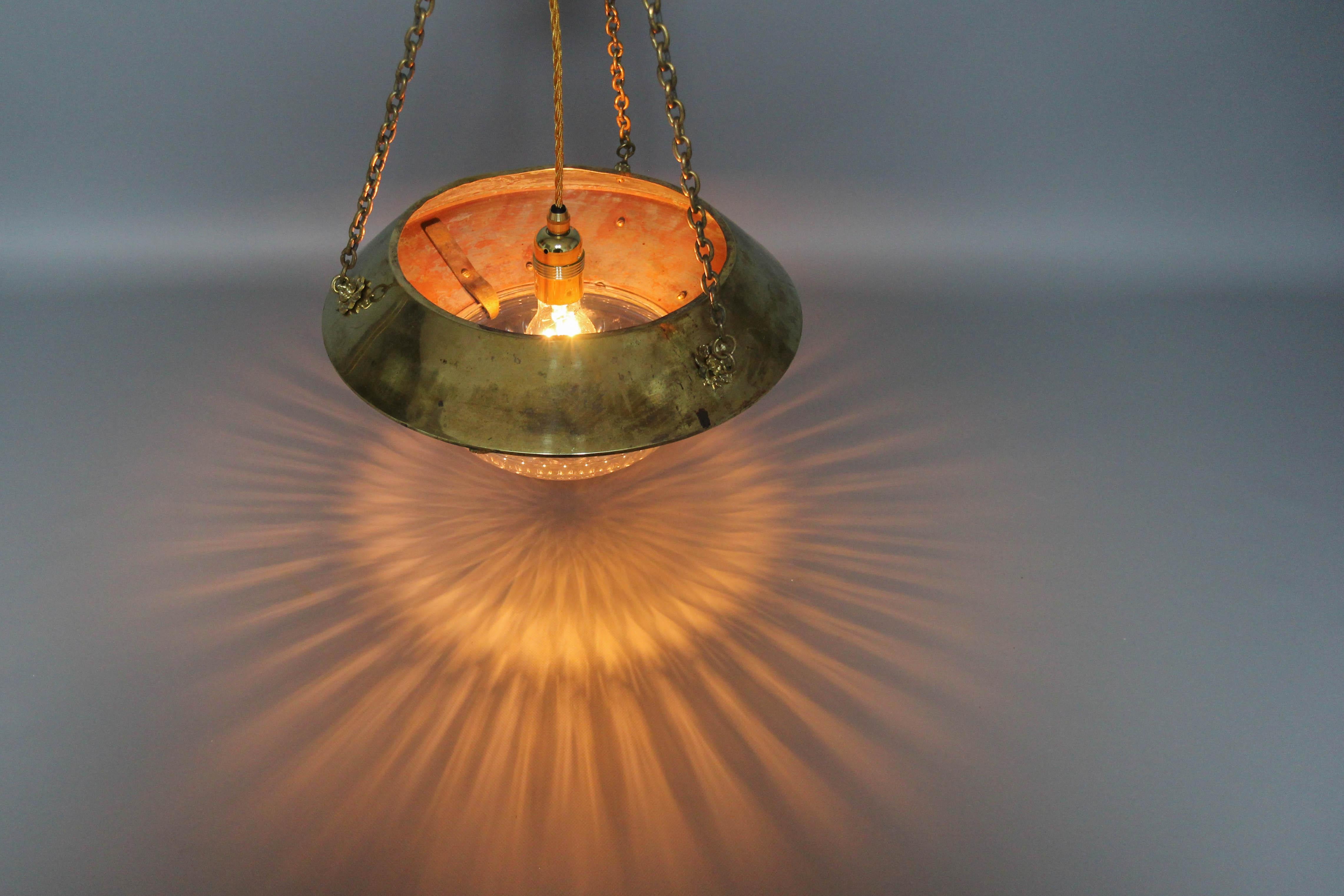Antique French Brass and Bronze Pendant Light with Cut Glass Lampshade, ca. 1900 For Sale 9