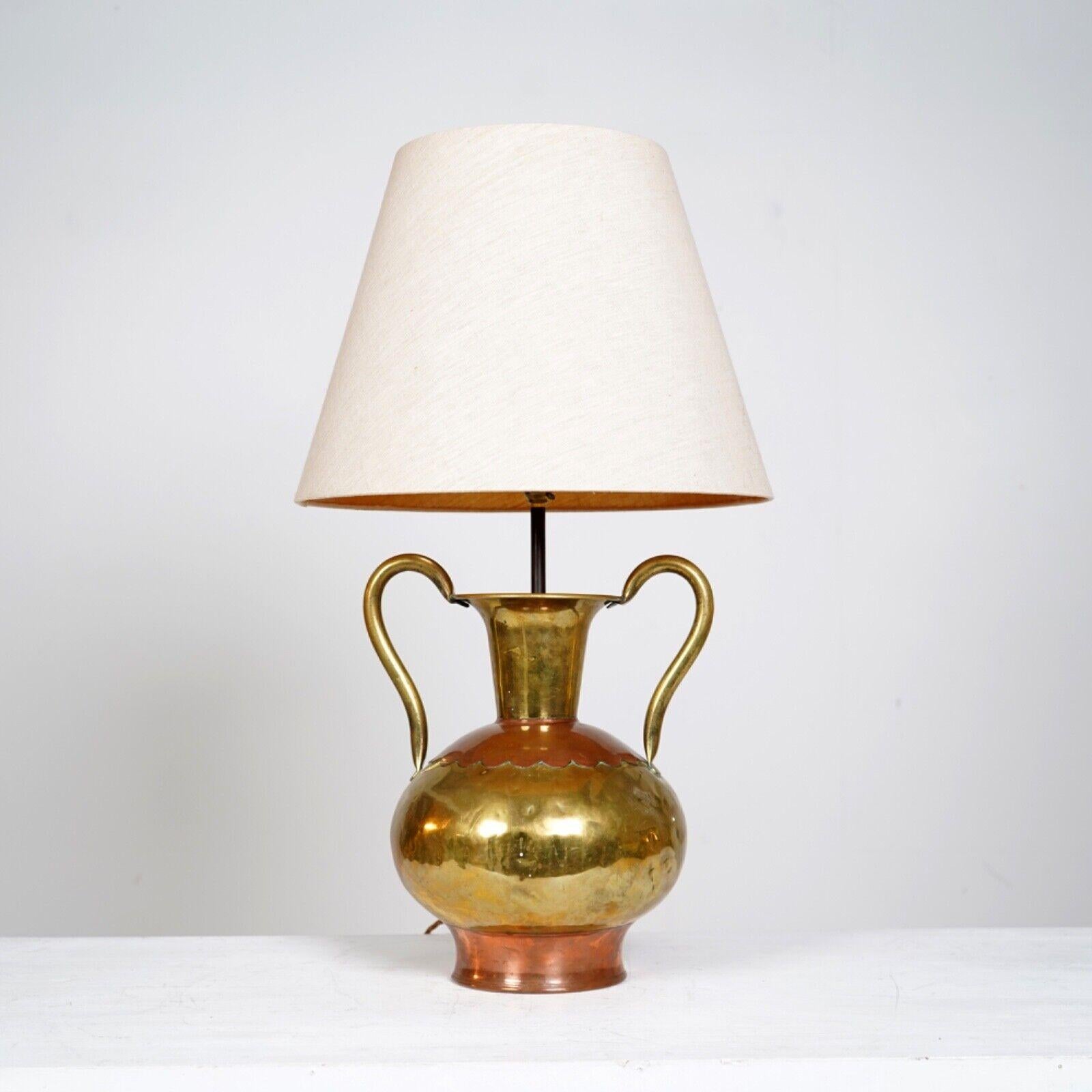 Art Nouveau Antique French Brass And Copper Villediue Vase Lamp