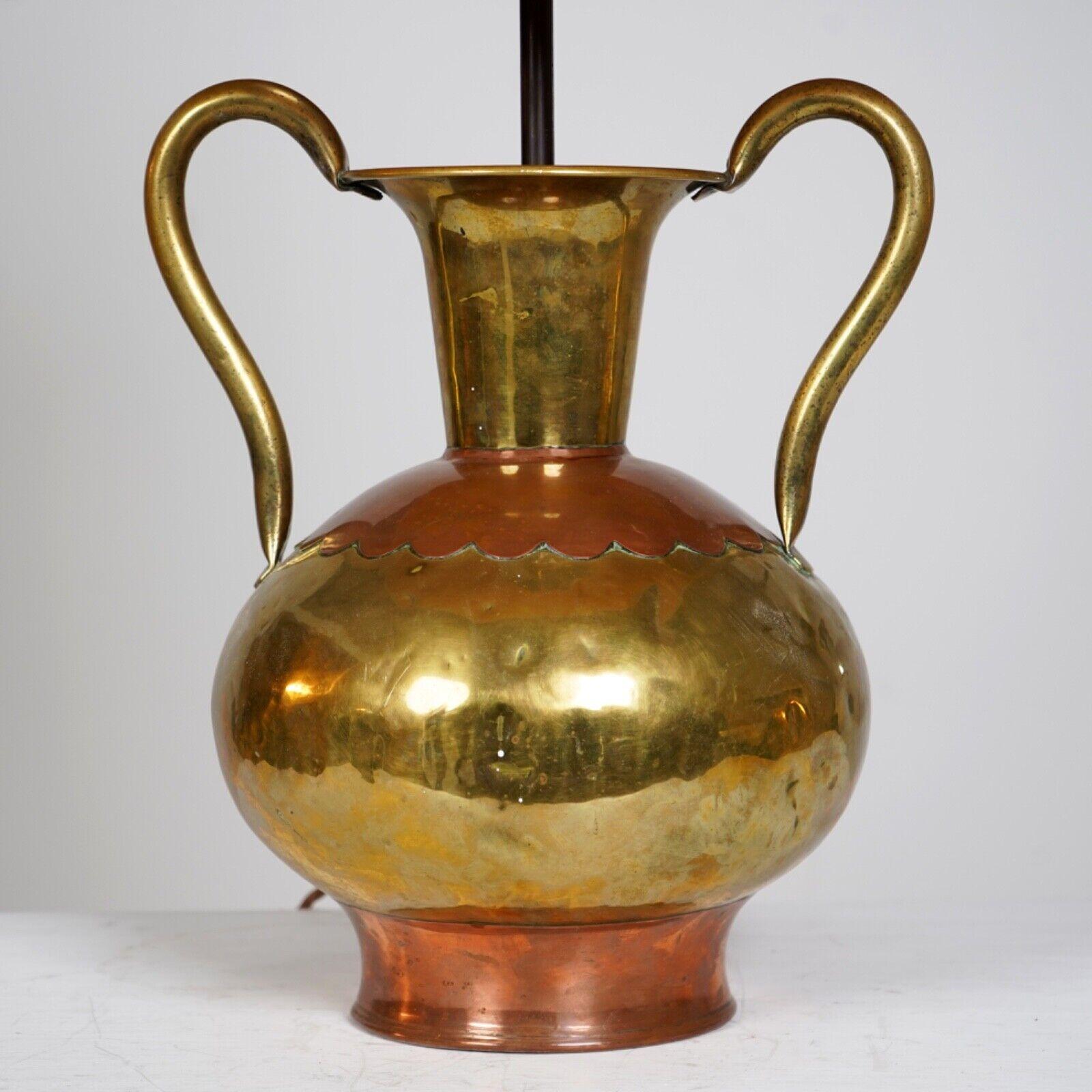 20th Century Antique French Brass And Copper Villediue Vase Lamp