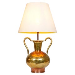 Antique French Brass And Copper Villediue Vase Lamp