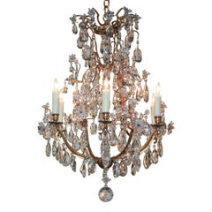 Antique French Brass and Crystal Chandelier