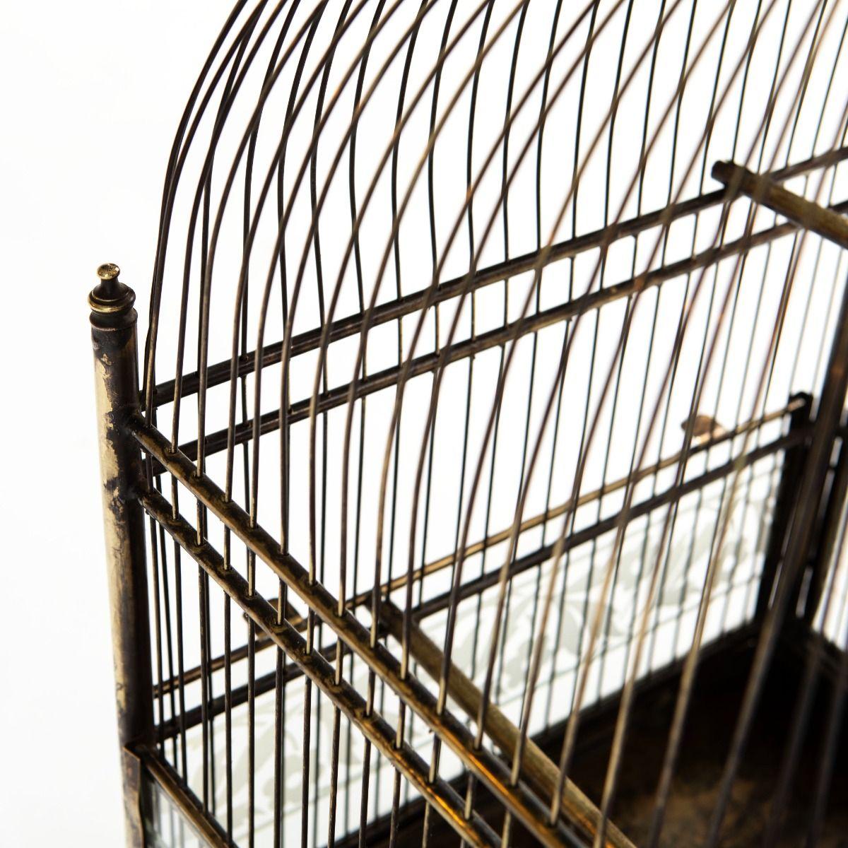 Antique French Birdcage en laiton et verre avec panneaux floraux en vente 9