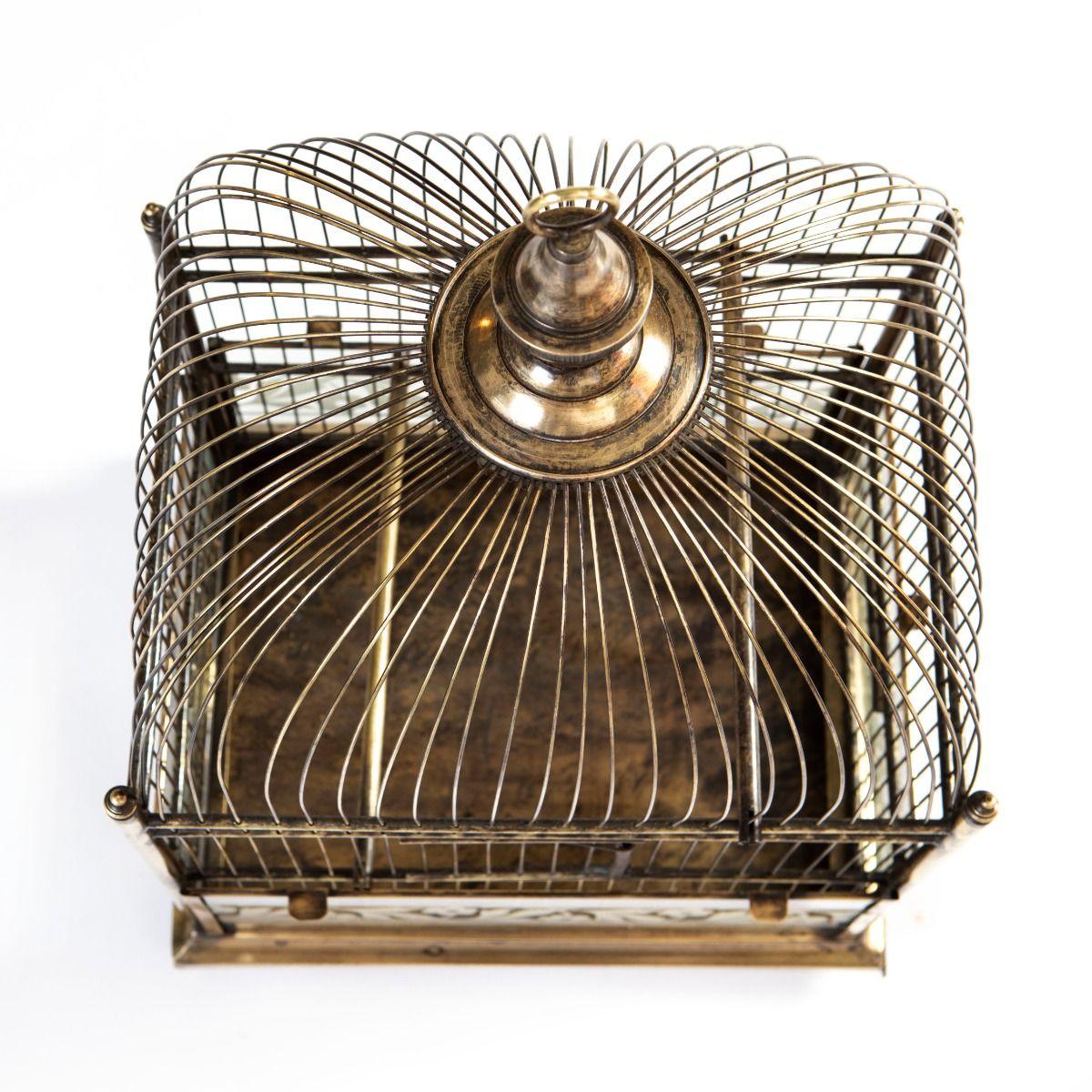 Antique French Birdcage en laiton et verre avec panneaux floraux en vente 2