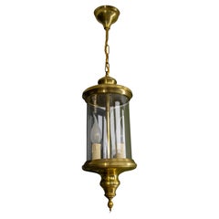 Antique French Brass and Glass Hall Lantern, ciondolo a due luci in stile Art Nouveau