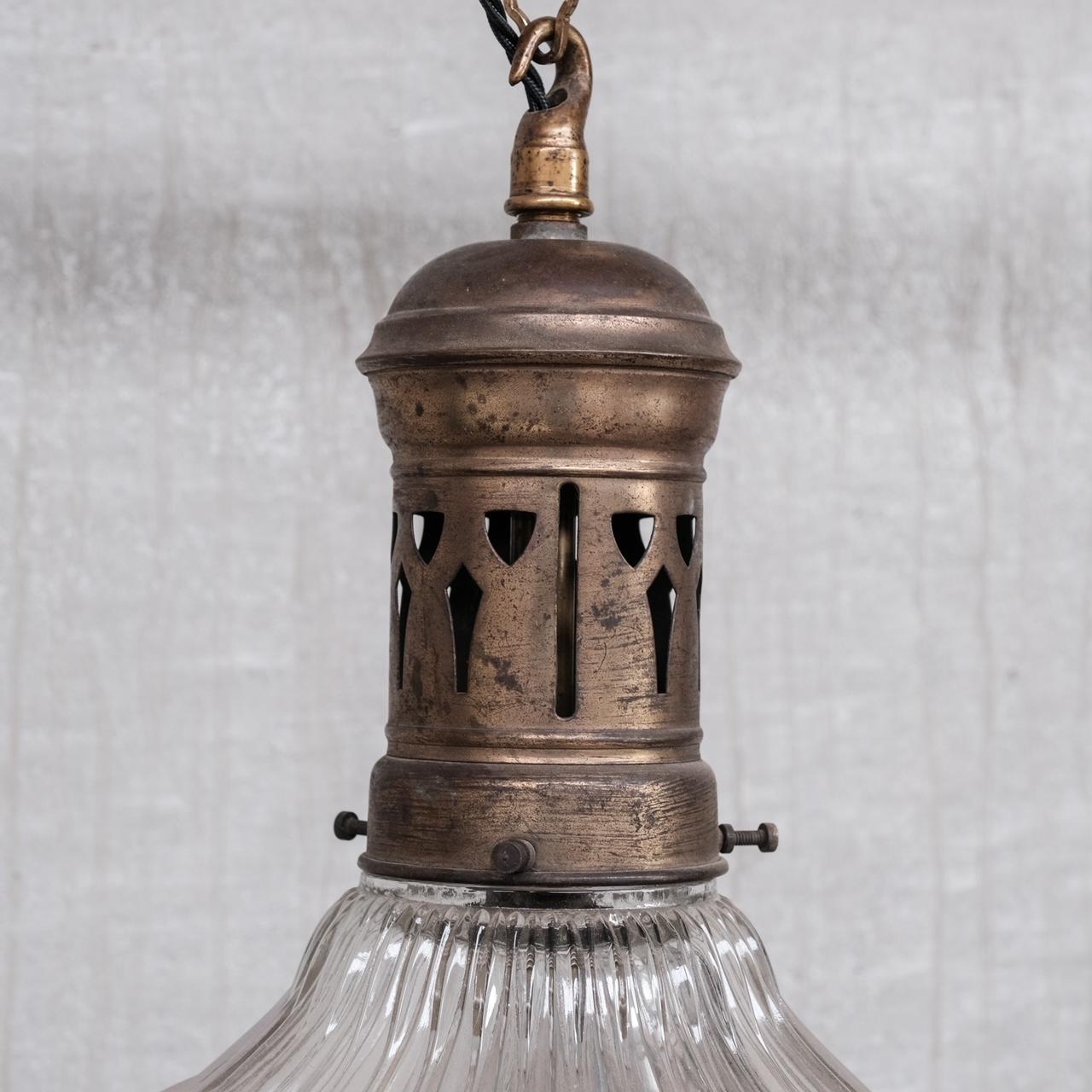 Antique French Brass and Glass Pendant In Good Condition For Sale In London, GB