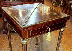Antique French Brass and Mahogany Directoire Style Envelope Folding Games Table