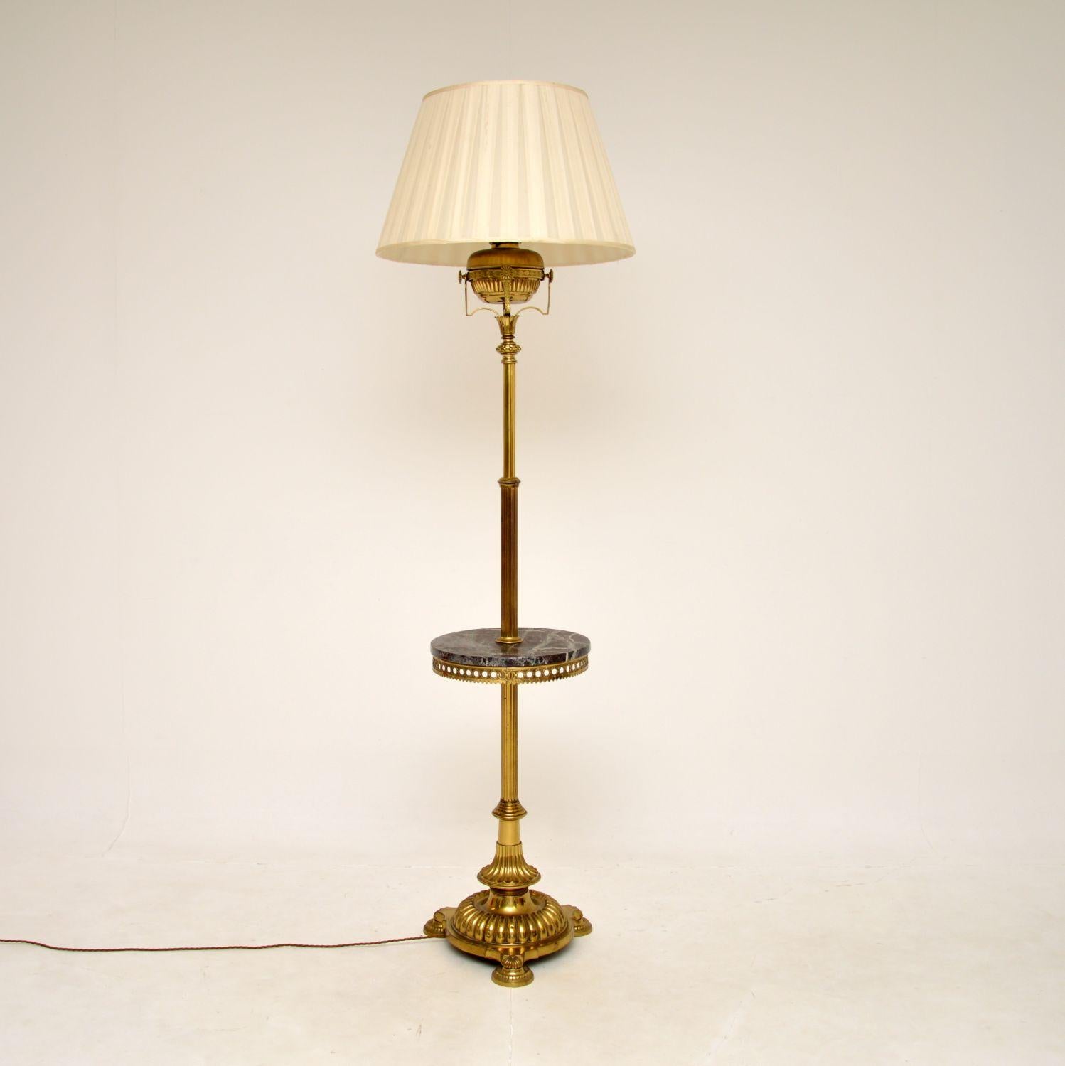 An exceptional antique French brass and marble floor lamp, dating from around the 1910-20’s.

This is of outstanding quality, with incredibly fine and intricate details to the brass work. It is is a great size, it is very heavy and has a gorgeous