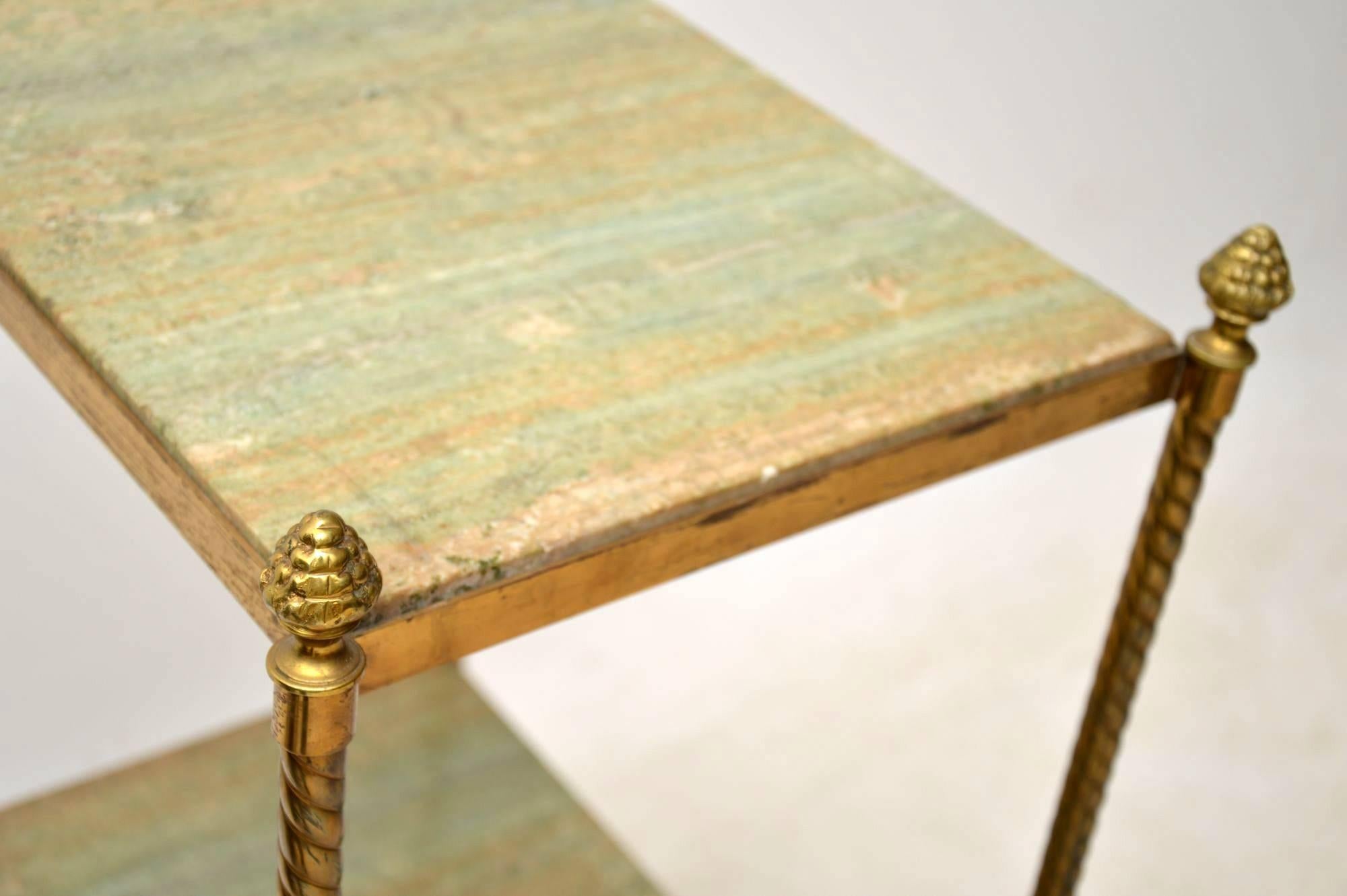 Metal Antique French Brass and Marble Two-Tier Table