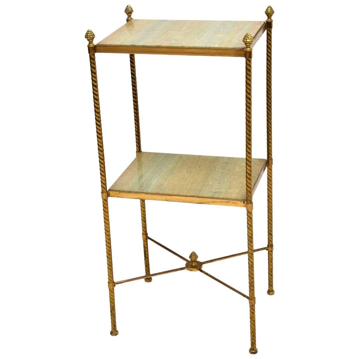 Antique French Brass and Marble Two-Tier Table