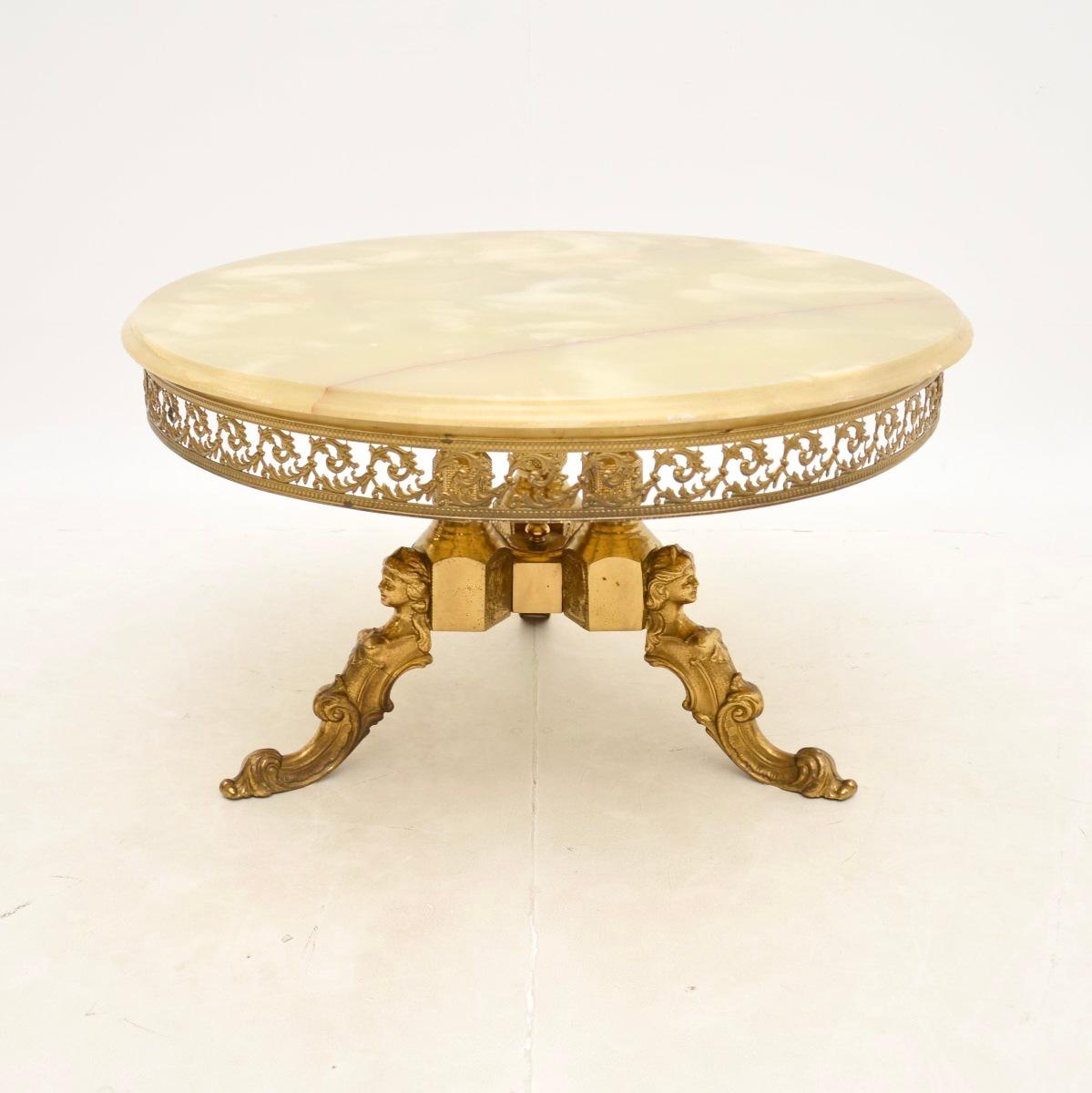 Neoclassical Antique French Brass and Onyx Coffee Table For Sale
