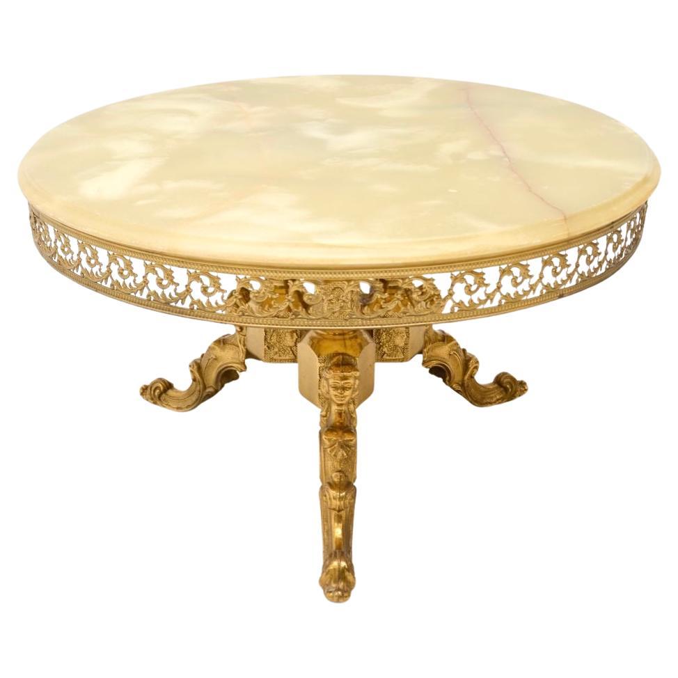 Antique French Brass and Onyx Coffee Table For Sale