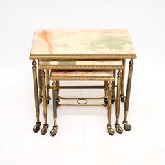 Antikes französisches Tischset aus Messing und Onyx aus Messing
