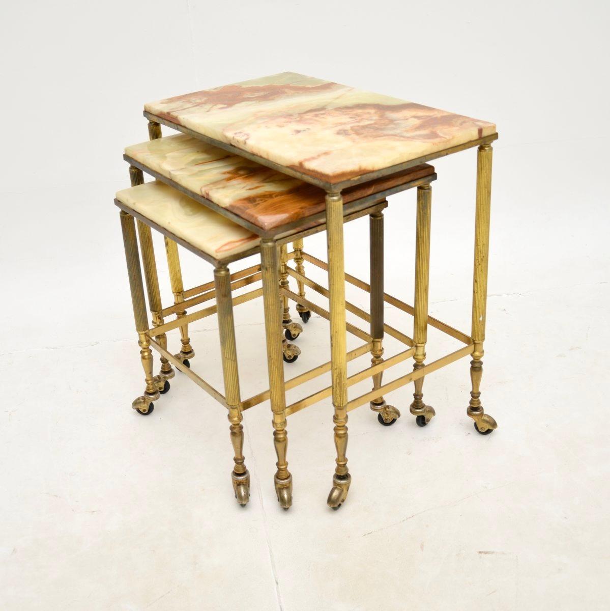 Neoclassical Antique French Brass and Onyx Nest of Tables For Sale