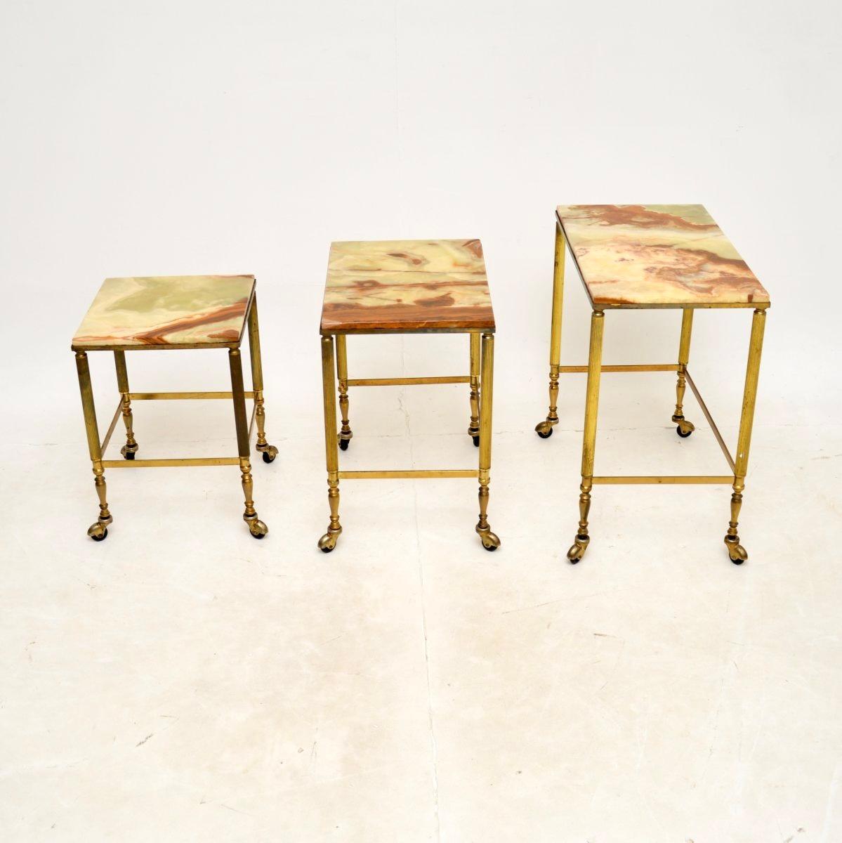 Antique French Brass and Onyx Nest of Tables In Good Condition For Sale In London, GB