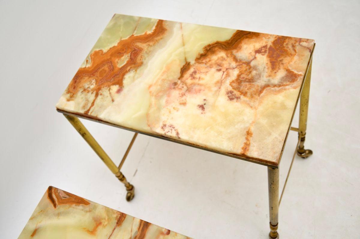 Mid-20th Century Antique French Brass and Onyx Nest of Tables For Sale