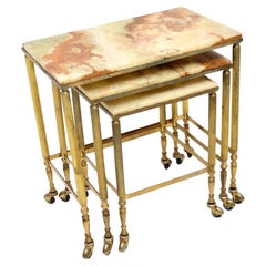 Antikes französisches Tischset aus Messing und Onyx aus Messing