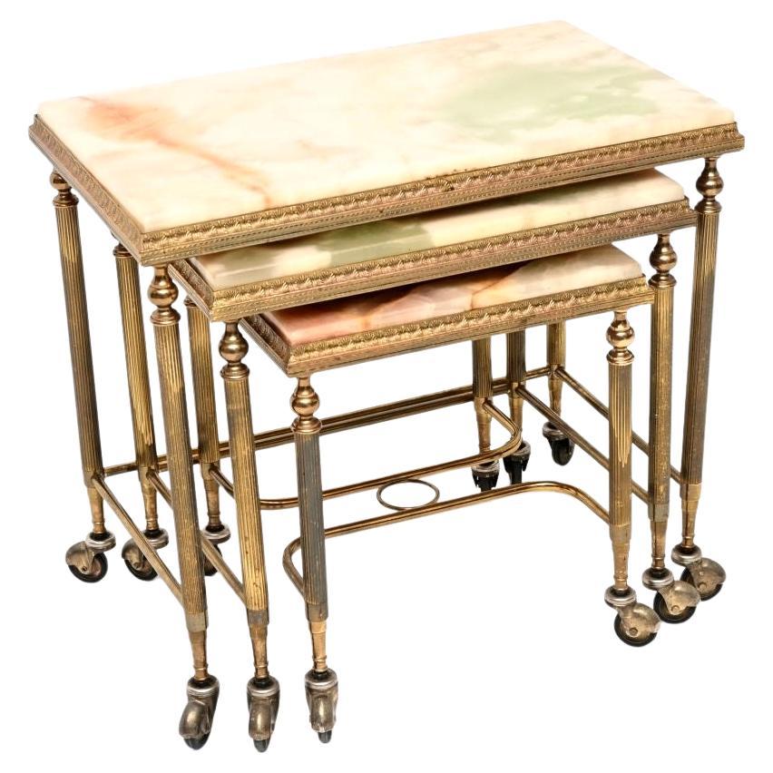 Antique French Brass and Onyx Nest of Tables