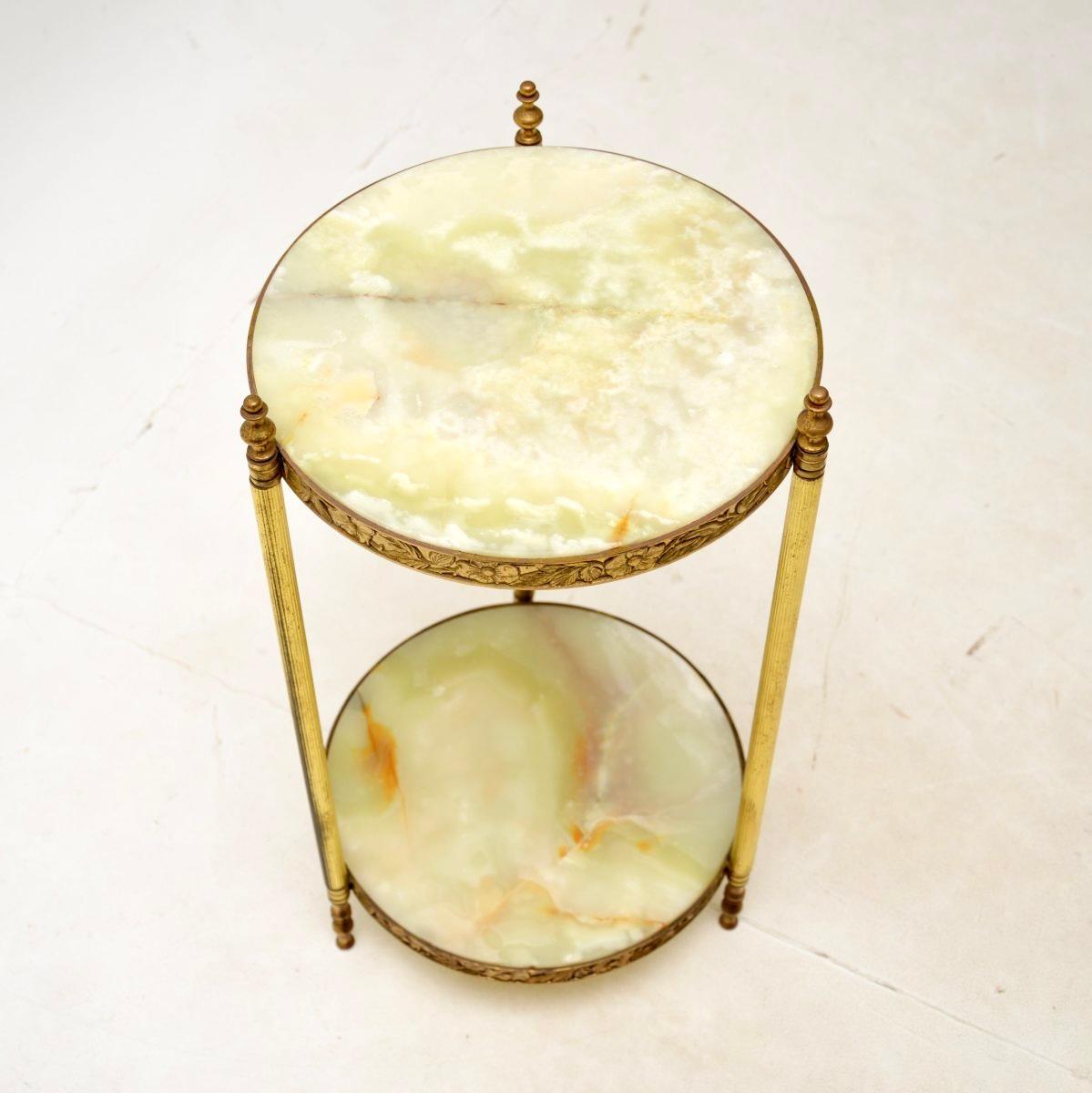 Neoclassical Antique French Brass and Onyx Side Table