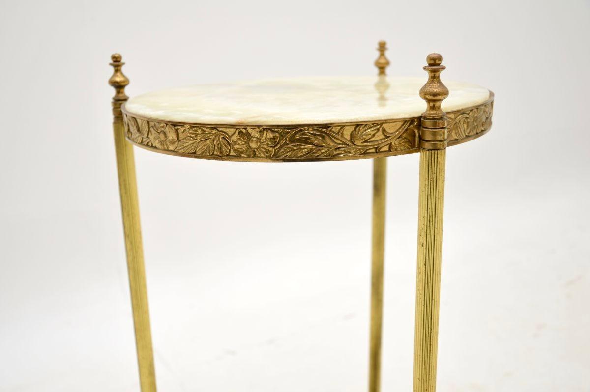Mid-20th Century Antique French Brass and Onyx Side Table For Sale