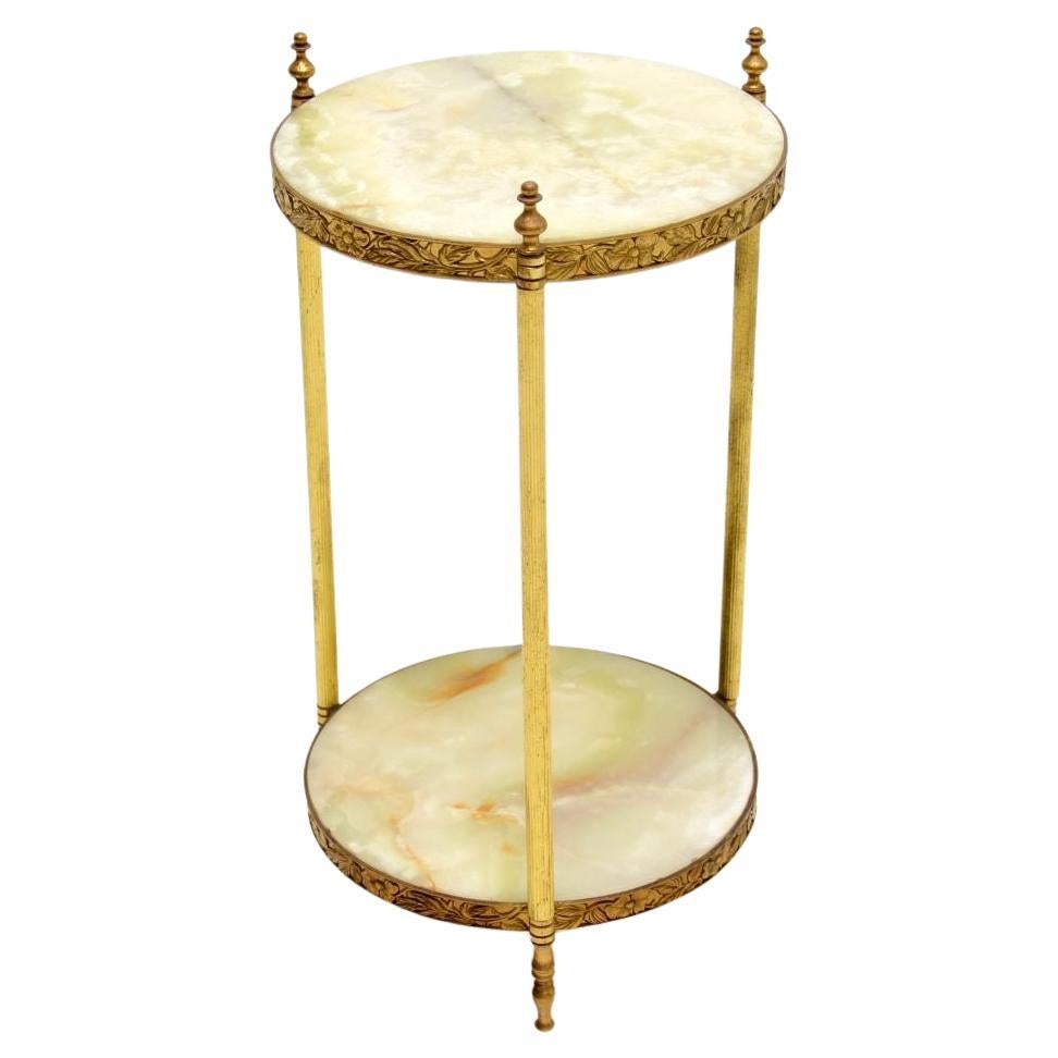 Antique French Brass and Onyx Side Table For Sale